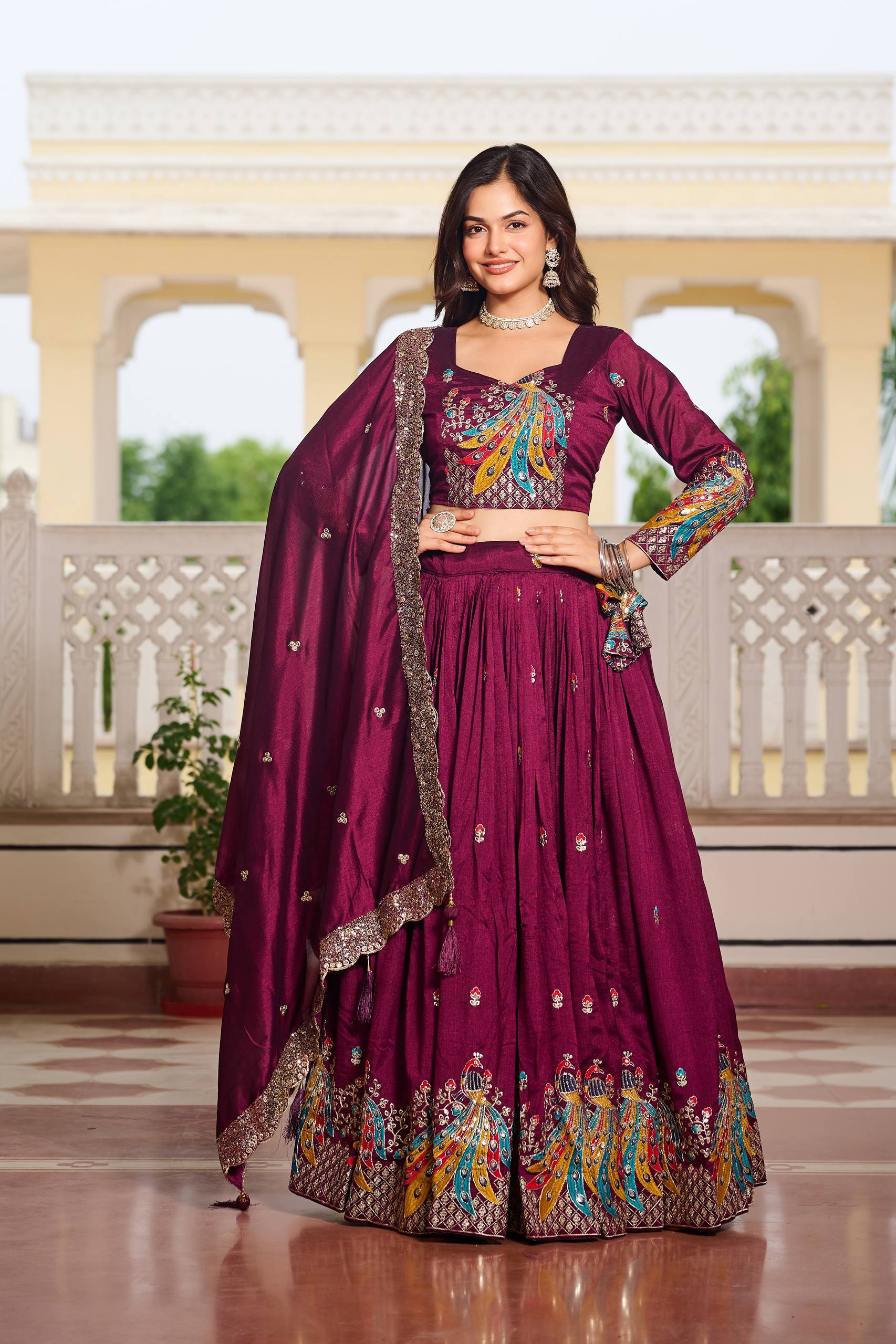 Embroidered Peacock Motif Lehenga Choli Set