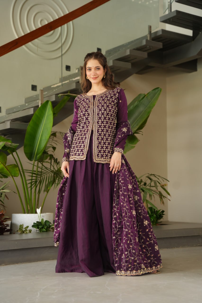 Embroidered Anarkali Suit with Intricate Dupatta Detailing