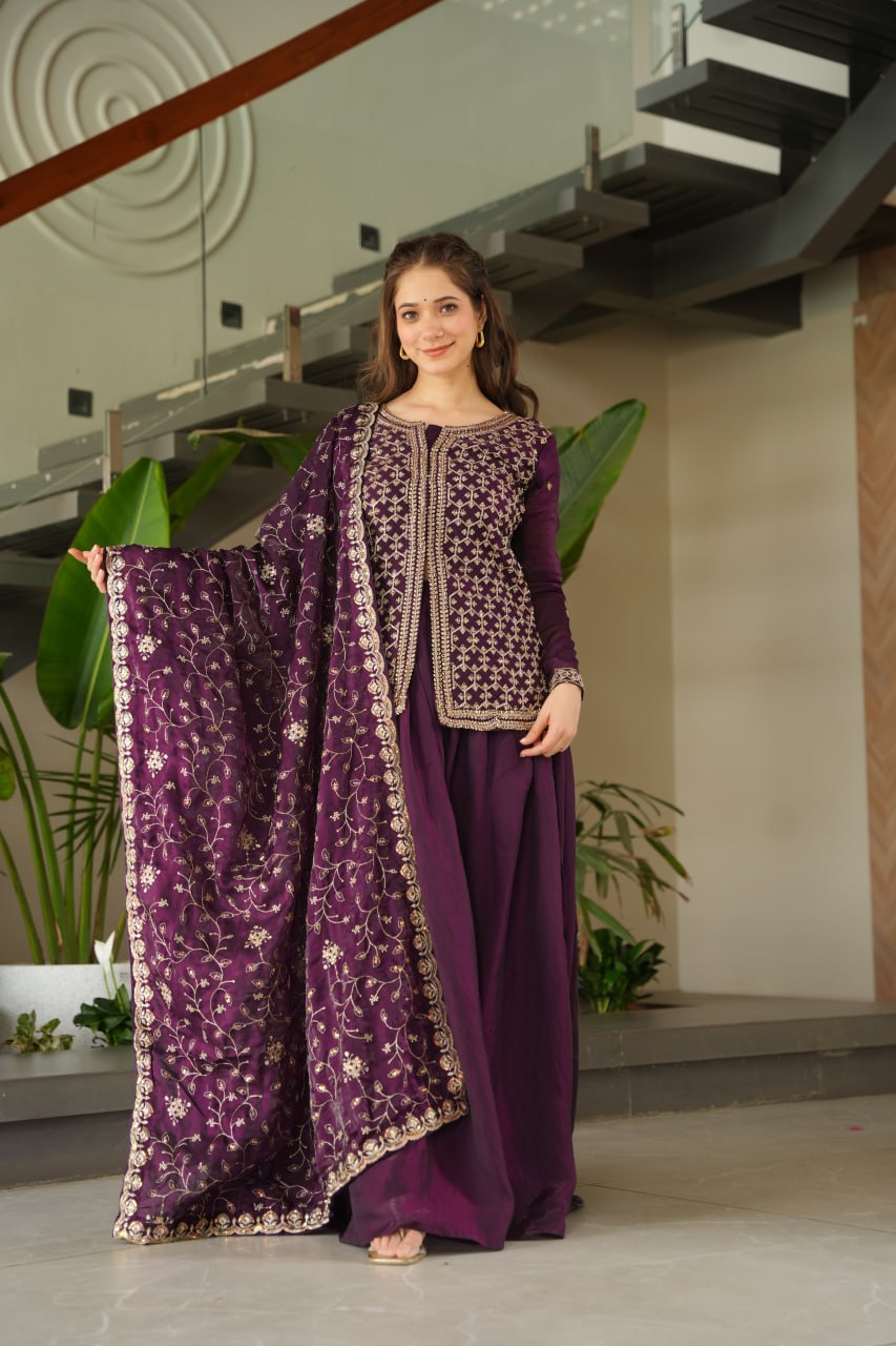 Embroidered Anarkali Suit with Intricate Dupatta Detailing