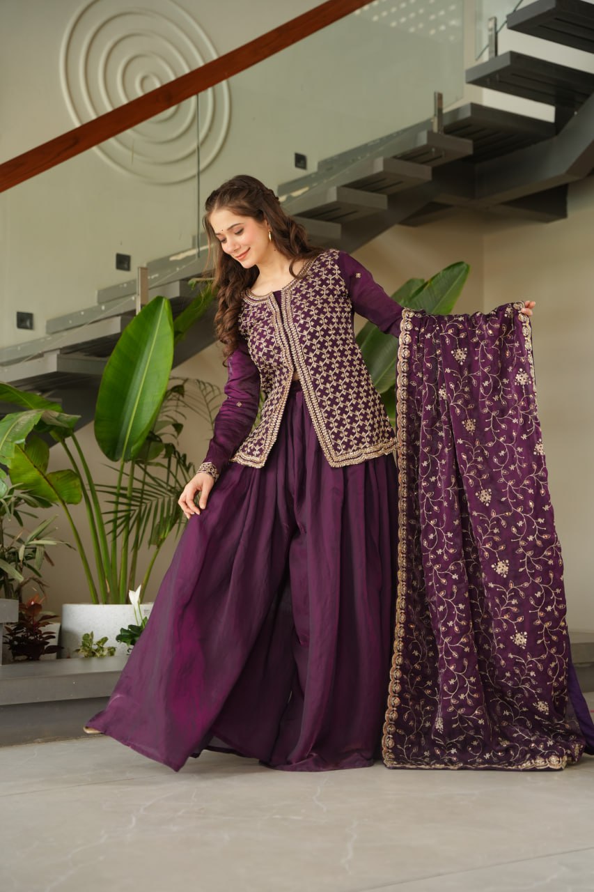 Embroidered Anarkali Suit with Intricate Dupatta Detailing