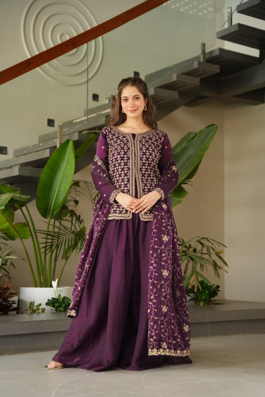 Embroidered Anarkali Suit with Intricate Dupatta Detailing