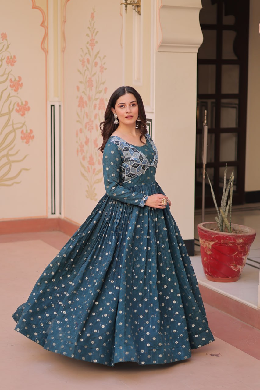 Elegant Bandhej Anarkali Gown with Embroidered Yoke