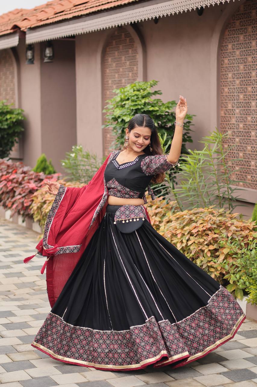 Black & Maroon Leheriya Print Navratri Special Chaniya Choli Set