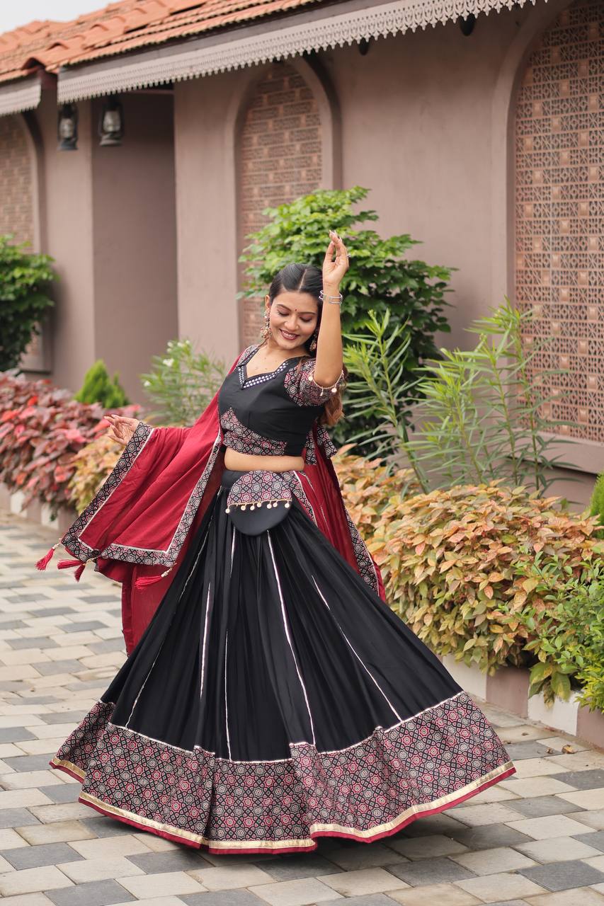 Black & Maroon Leheriya Print Navratri Special Chaniya Choli Set