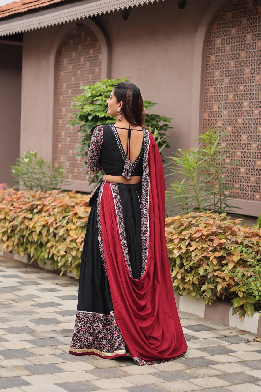 Black & Maroon Leheriya Print Navratri Special Chaniya Choli Set