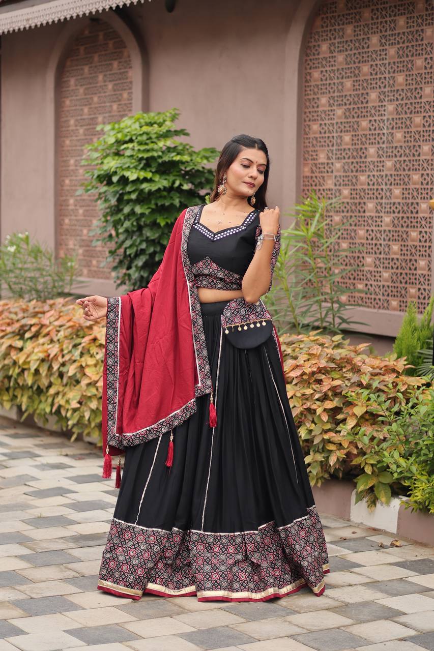 Black & Maroon Leheriya Print Navratri Special Chaniya Choli Set