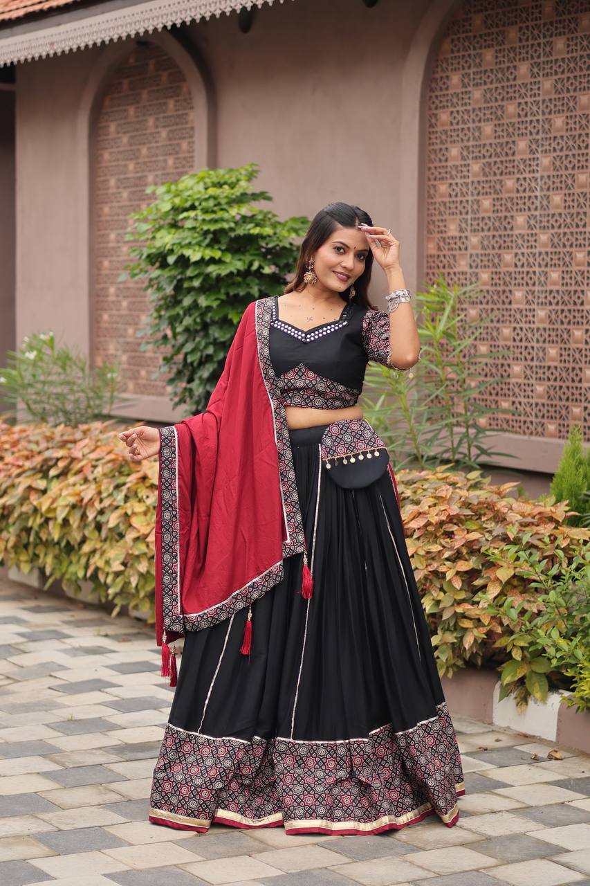 Black & Maroon Leheriya Print Navratri Special Chaniya Choli Set