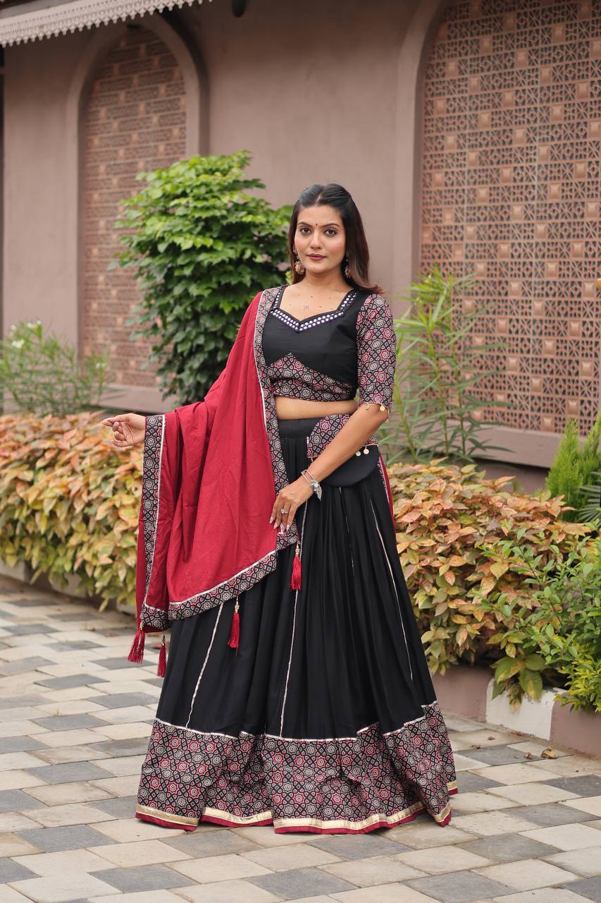 Black & Maroon Leheriya Print Navratri Special Chaniya Choli Set