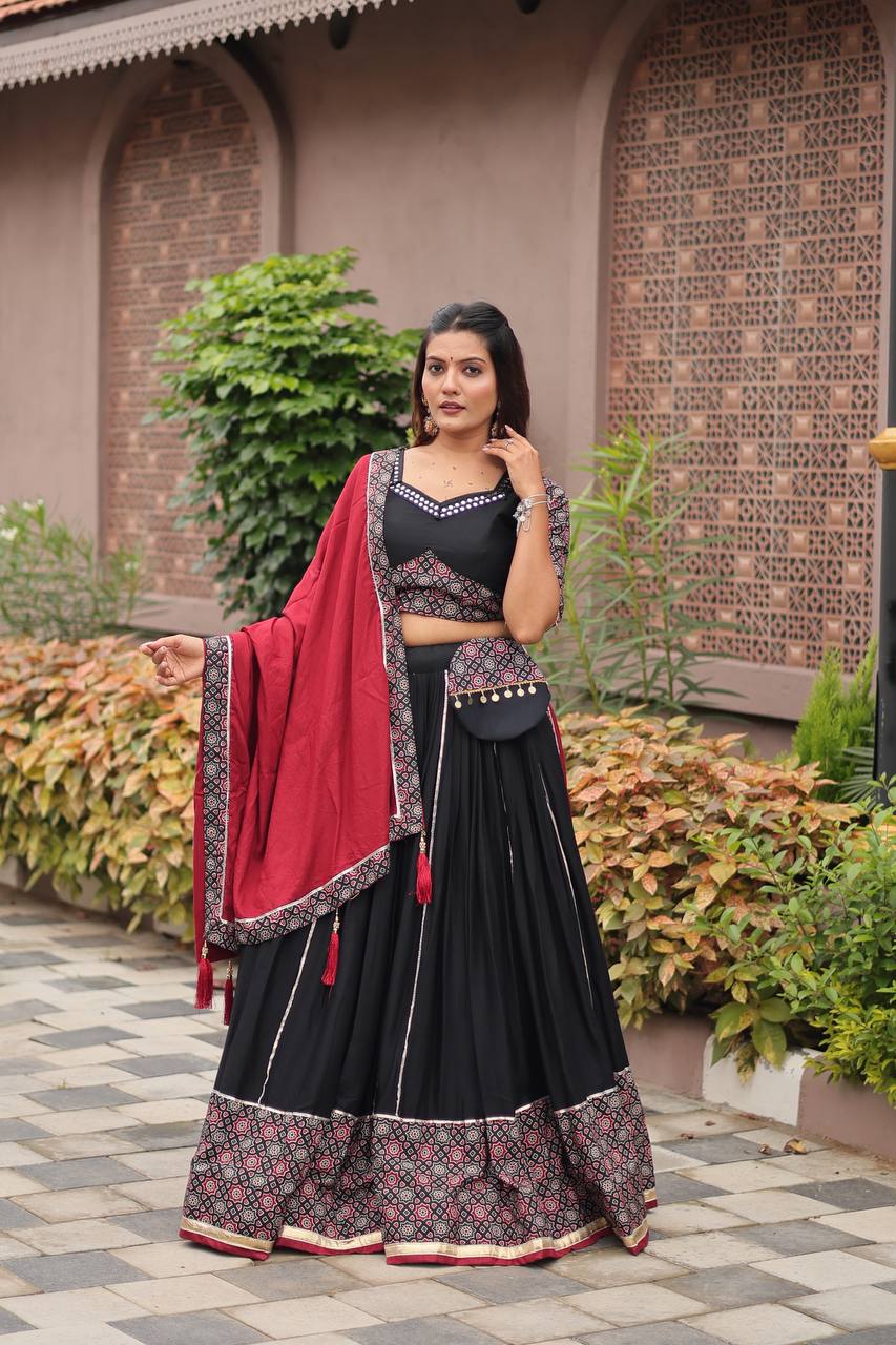 Black & Maroon Leheriya Print Navratri Special Chaniya Choli Set