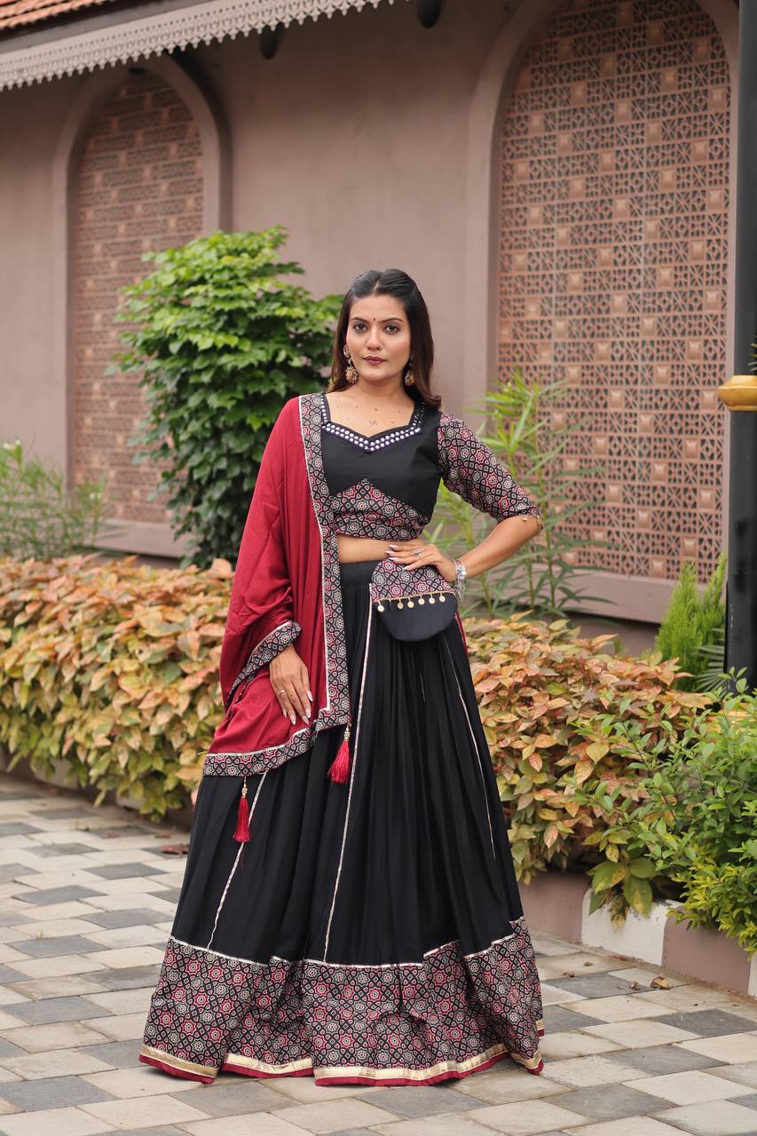 Black & Maroon Leheriya Print Navratri Special Chaniya Choli Set