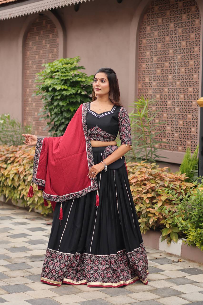 Black & Maroon Leheriya Print Navratri Special Chaniya Choli Set