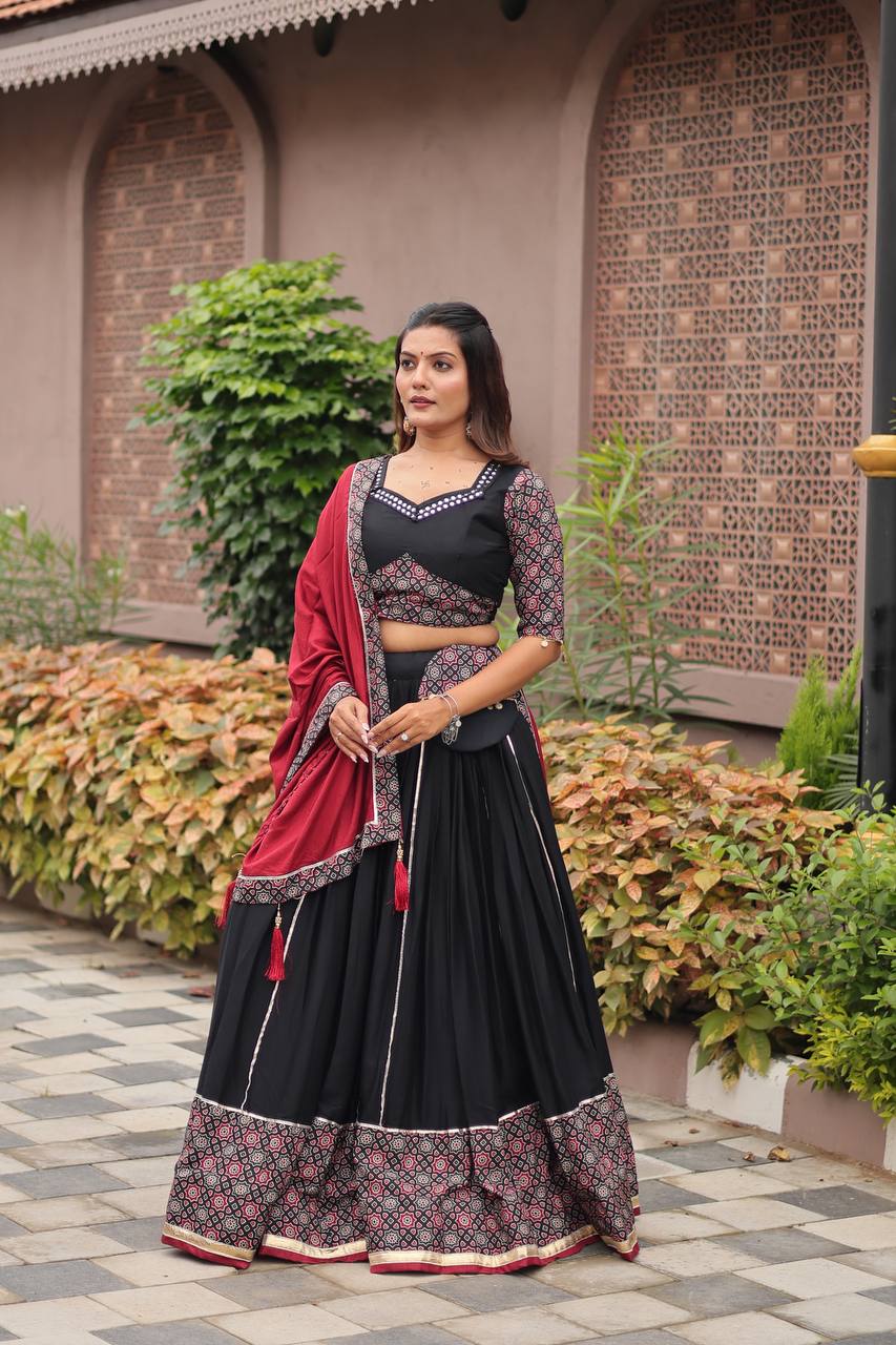 Black & Maroon Leheriya Print Navratri Special Chaniya Choli Set