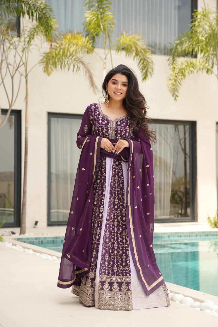 Zari Embroidered Anarkali Suit with Dupatta