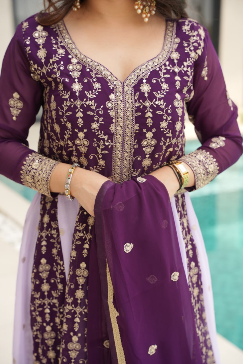 Zari Embroidered Anarkali Suit with Dupatta