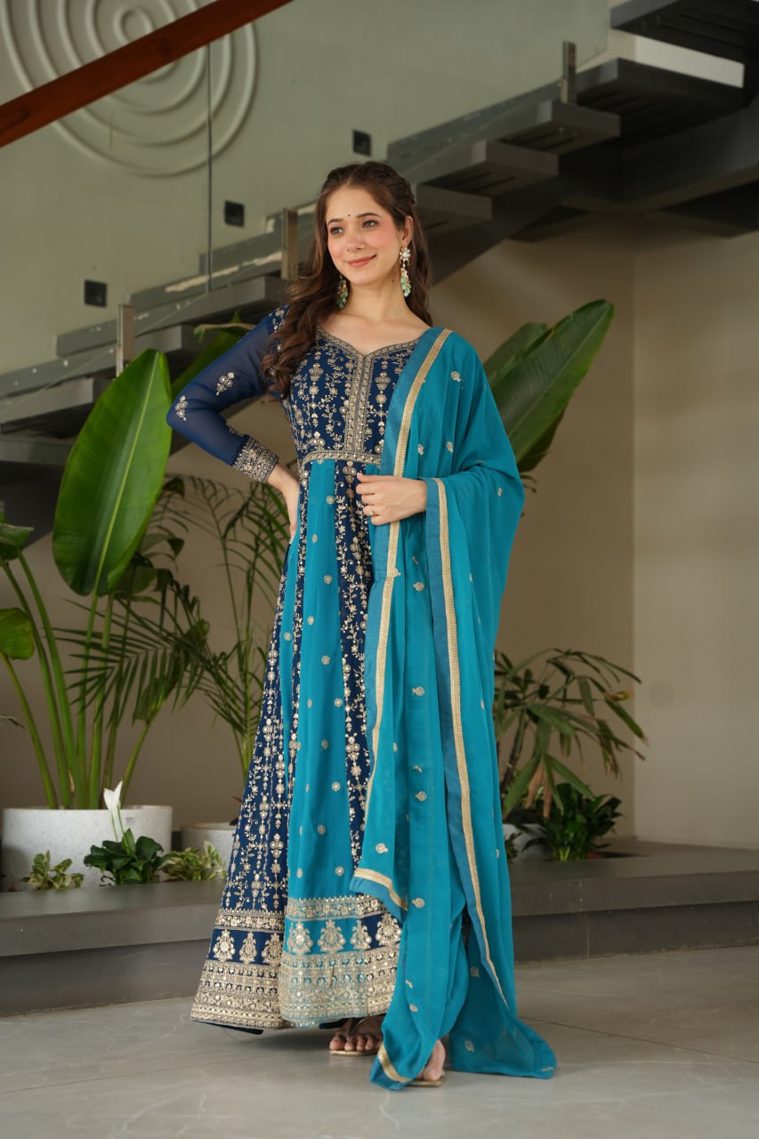 Zari Embroidered Anarkali Suit with Dupatta