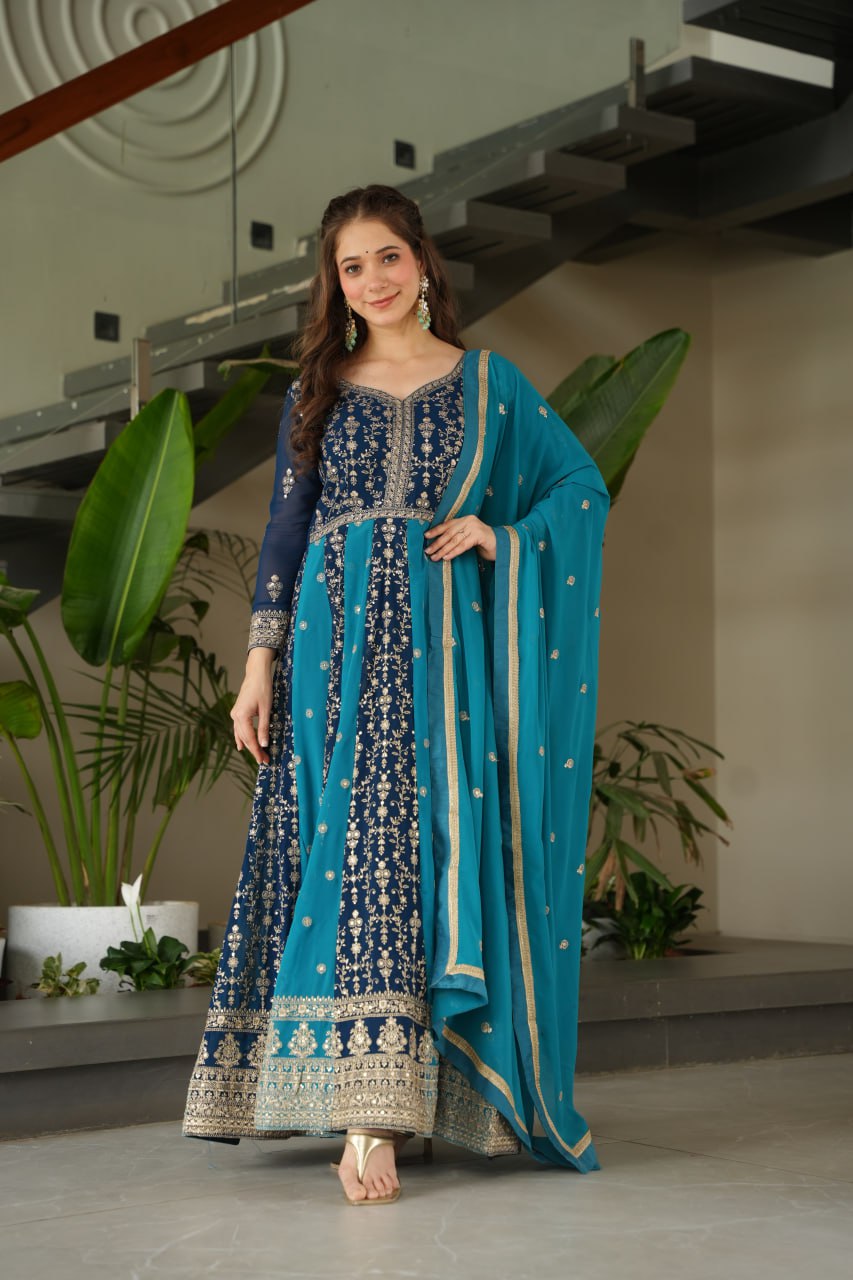 Zari Embroidered Anarkali Suit with Dupatta