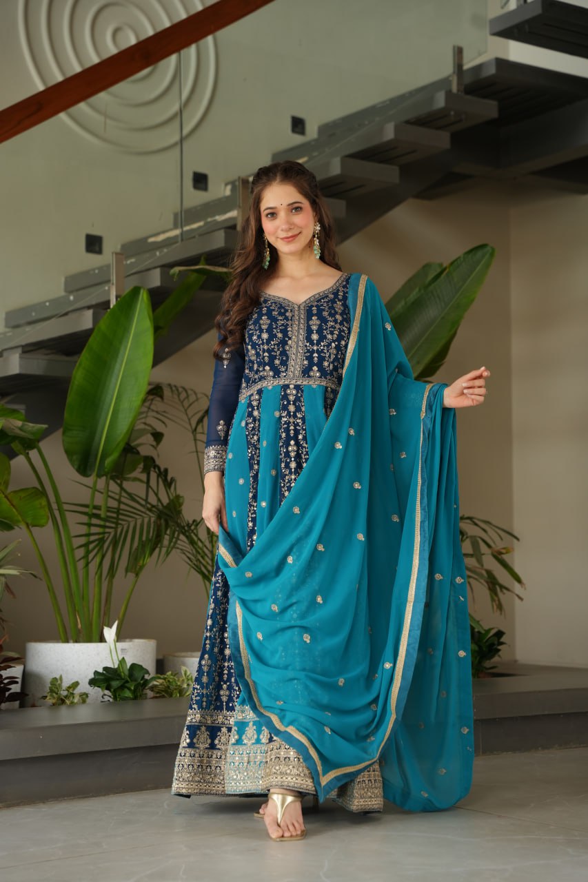Zari Embroidered Anarkali Suit with Dupatta
