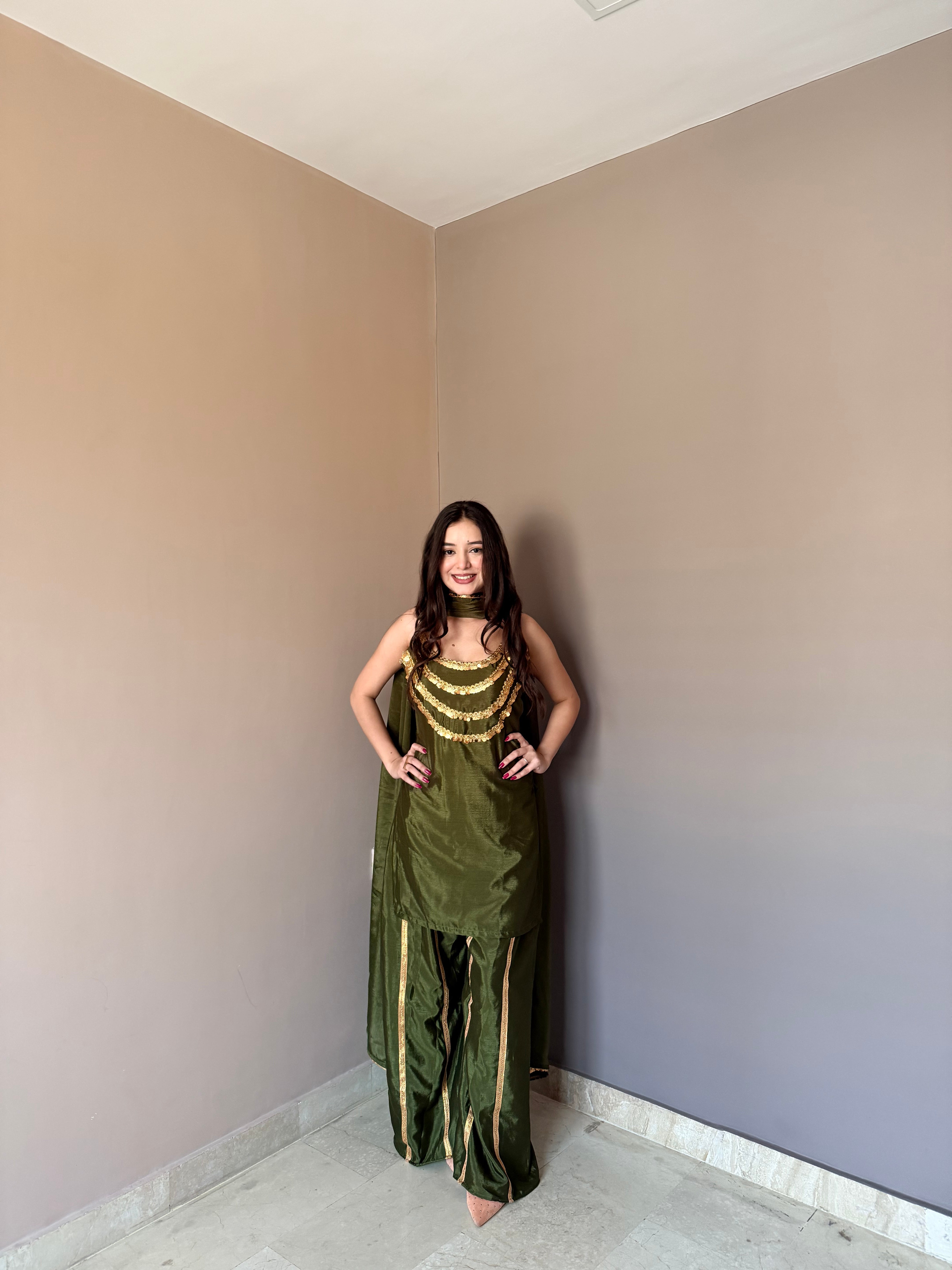 Elegant Embellished Kurta Palazzo Set with Matching Dupatta