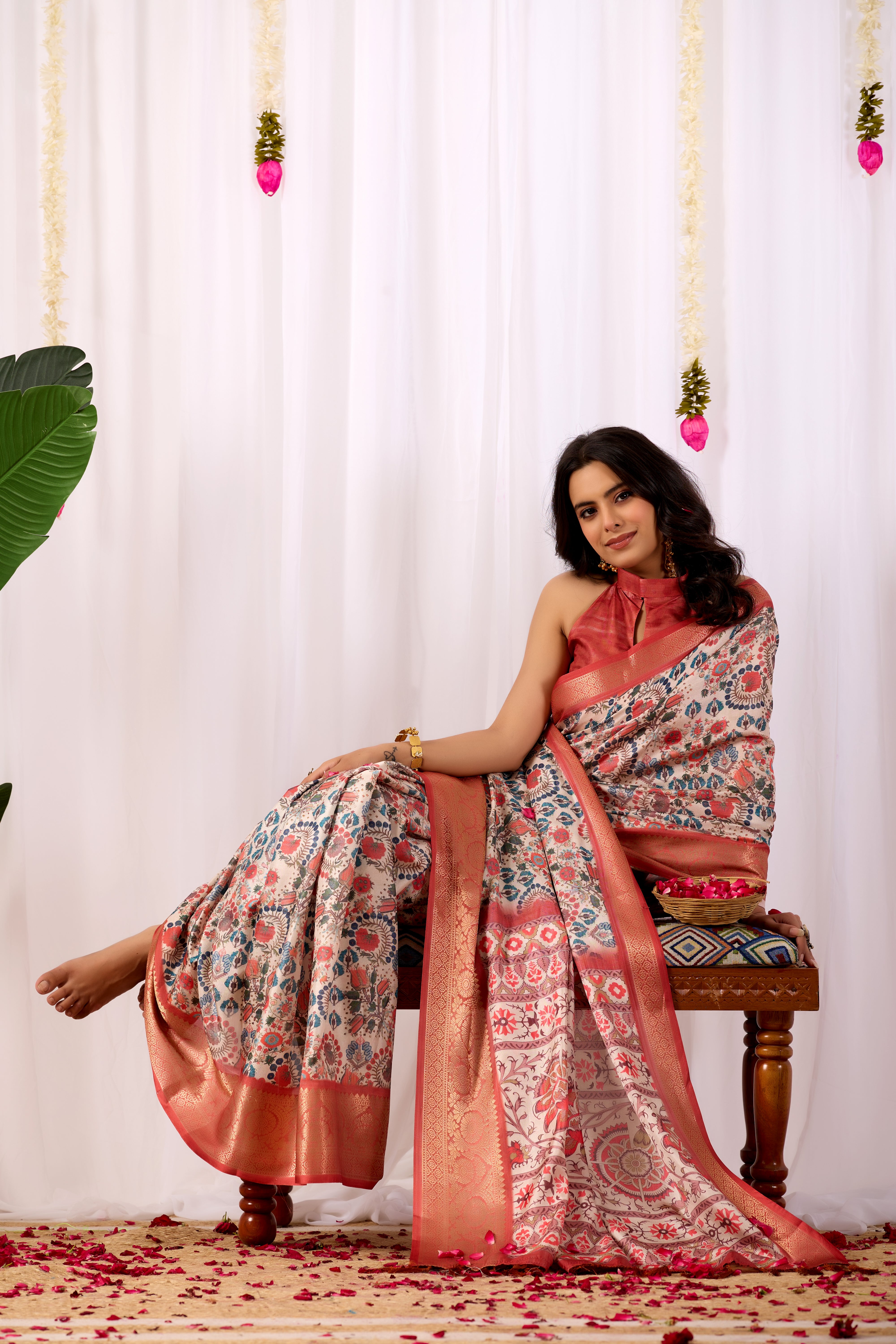 Premium Soft Lichi Silk Saree with elegant Patola-inspired geometric prints beautifully crafted with a luxurious zari woven border