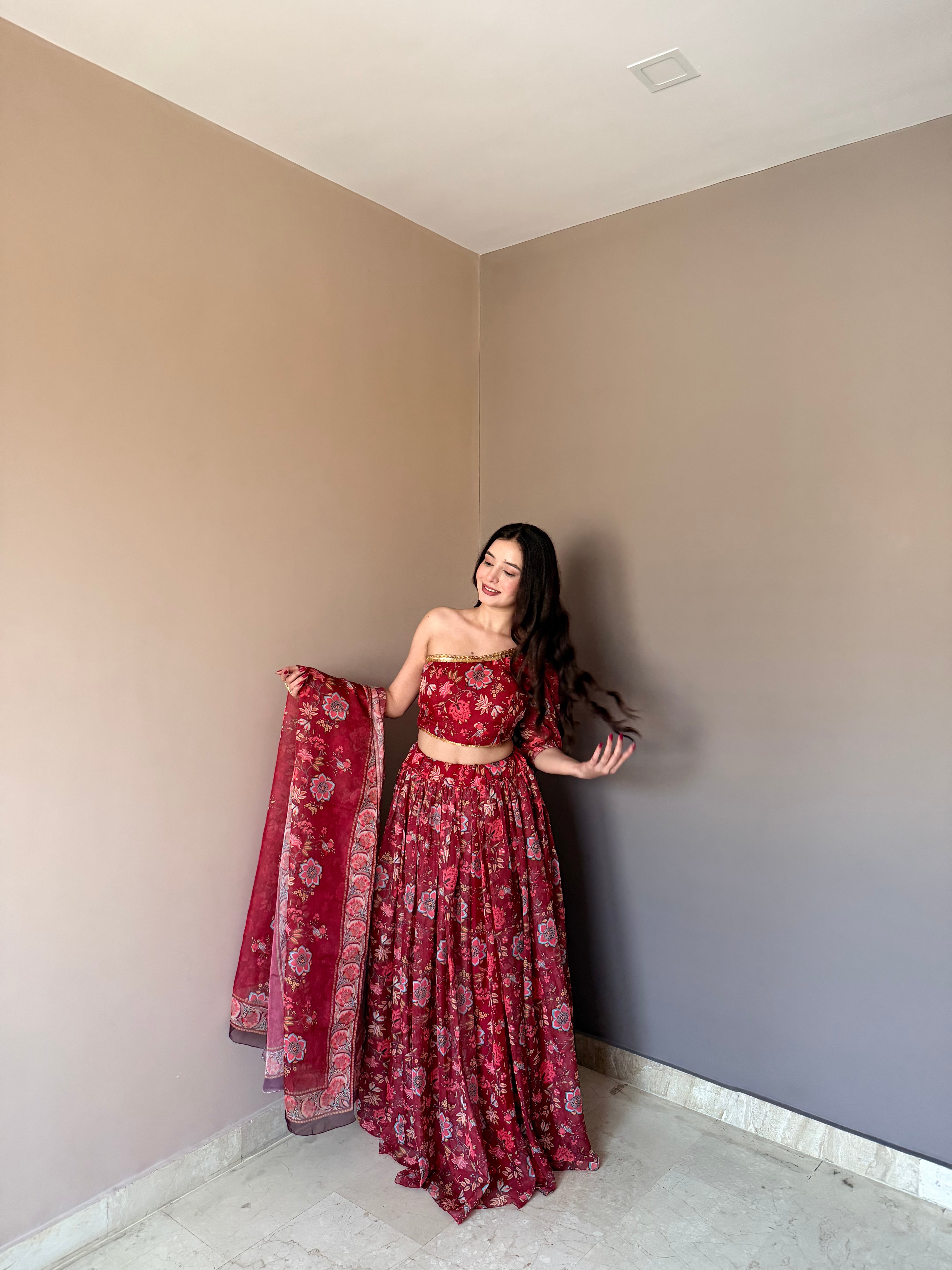 Exclusive Designer Floral Lehenga with Contemporary Drape