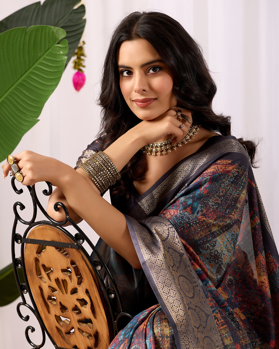 Elegant Soft Lichi Silk Saree with mesmerizing digital ethnic patterns