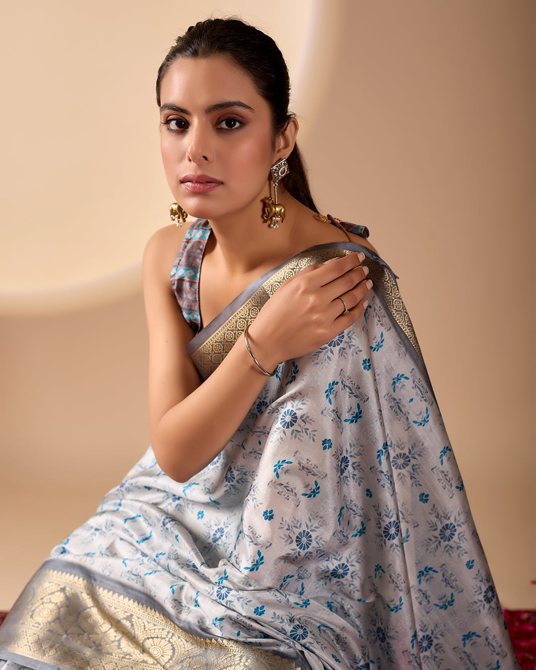 Premium Soft Lichi Silk Saree in Elegant Sea Green Shade, adorned with Artistic Abstract