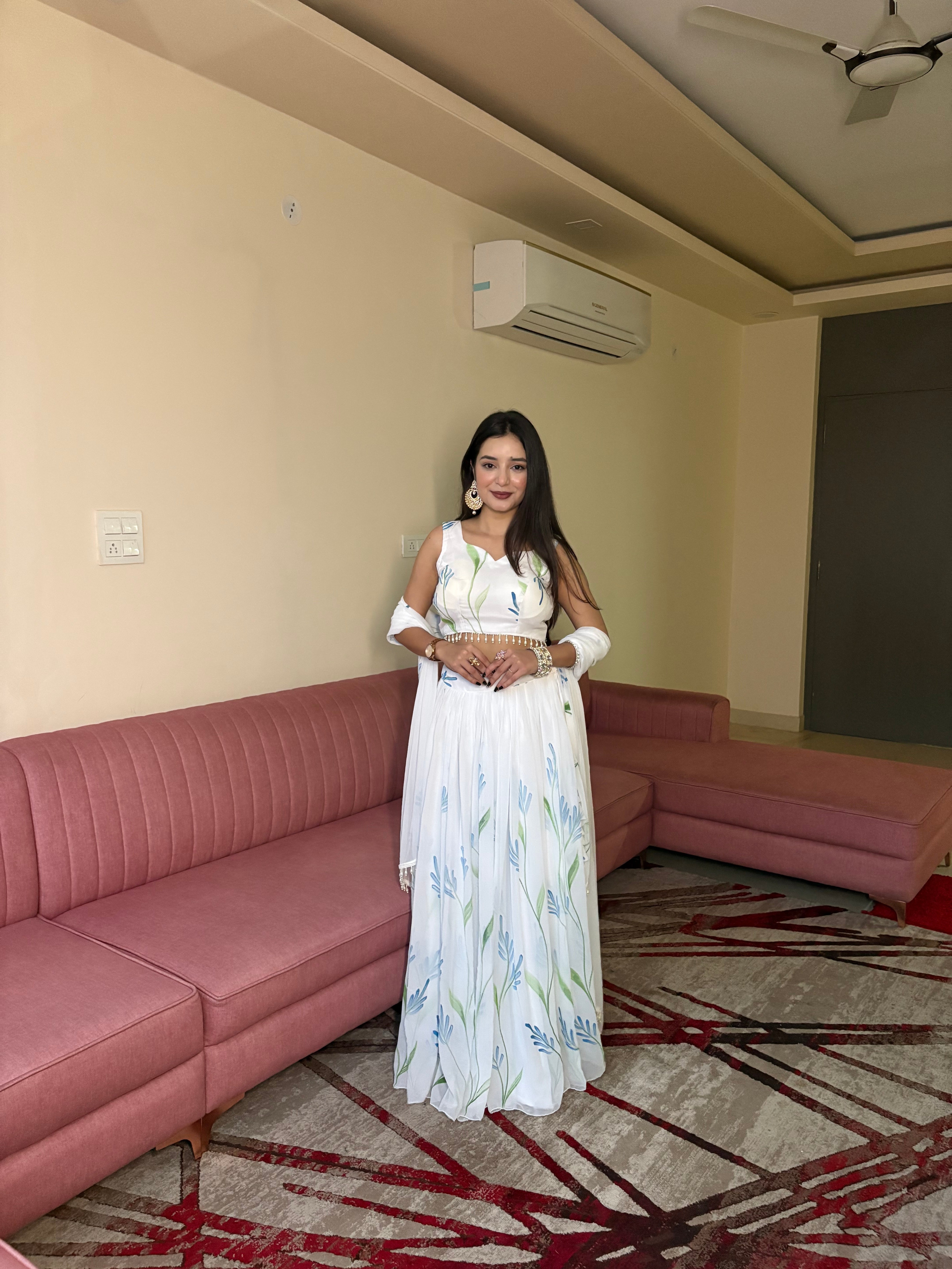 Soft Georgette fabric hand-painted floral design