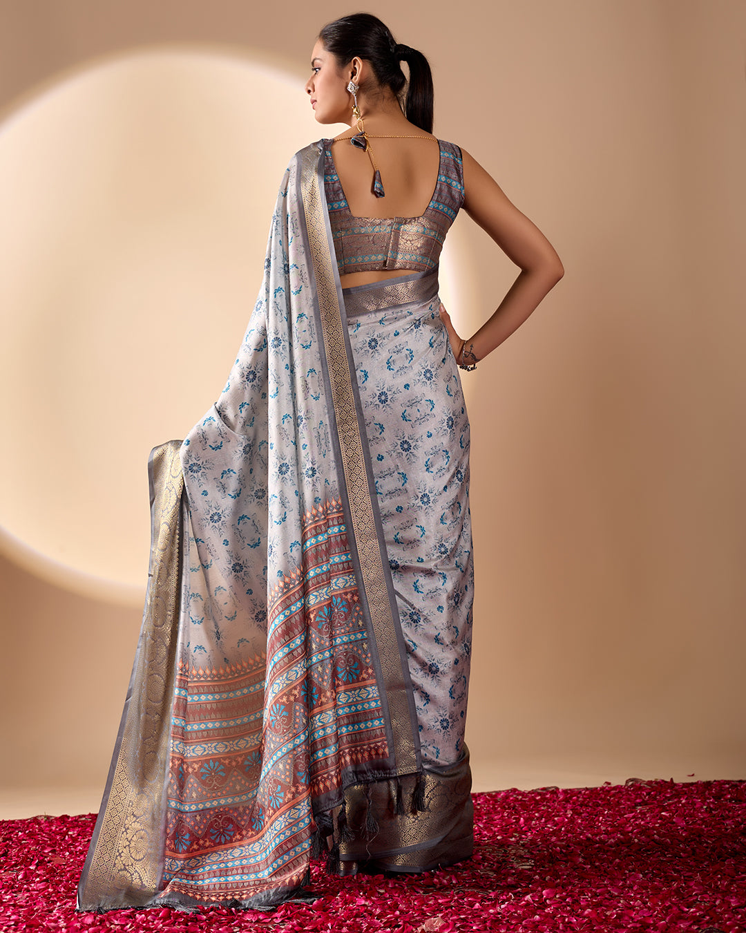 Premium Soft Lichi Silk Saree in Elegant Sea Green Shade, adorned with Artistic Abstract
