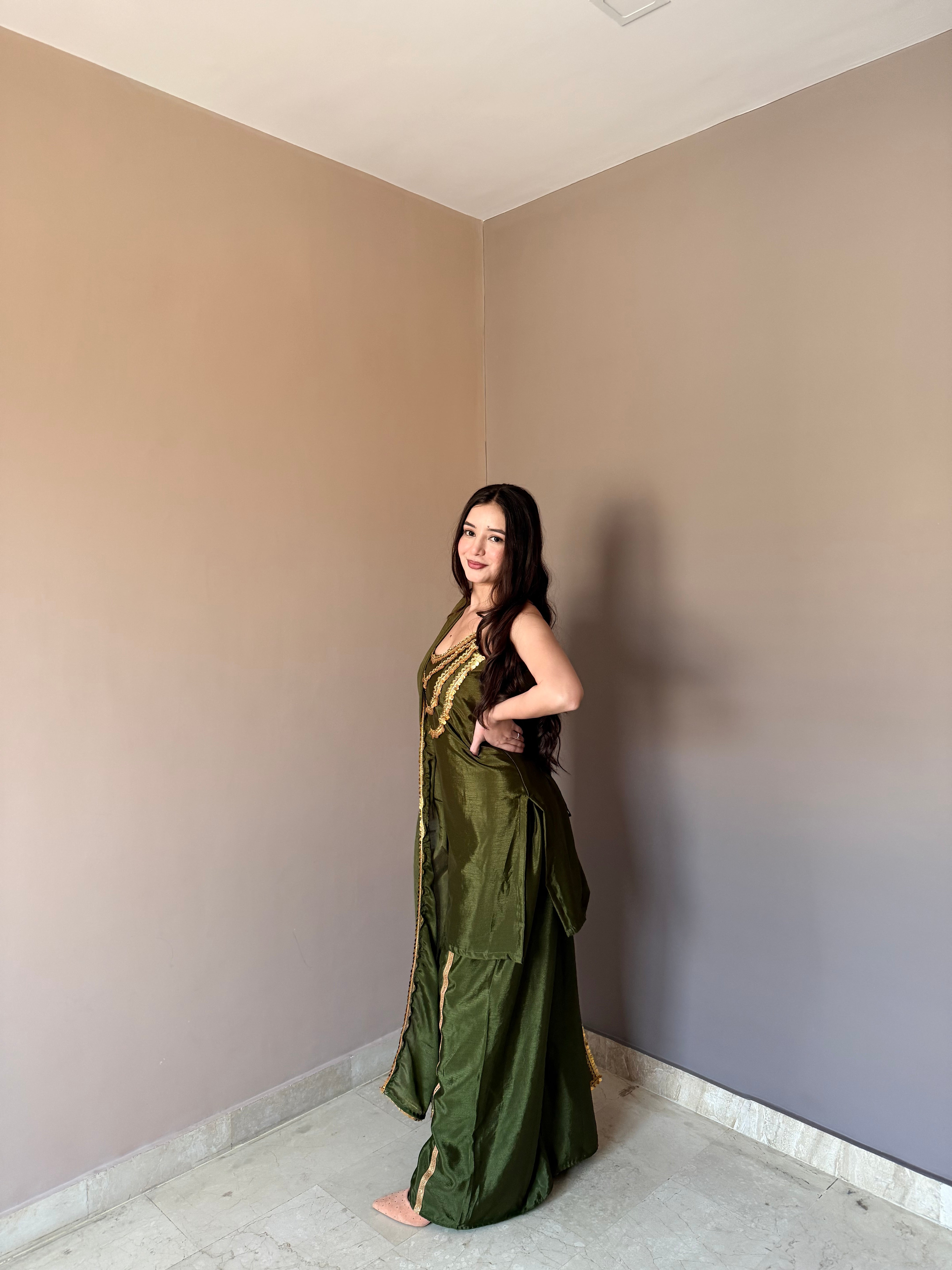 Elegant Embellished Kurta Palazzo Set with Matching Dupatta