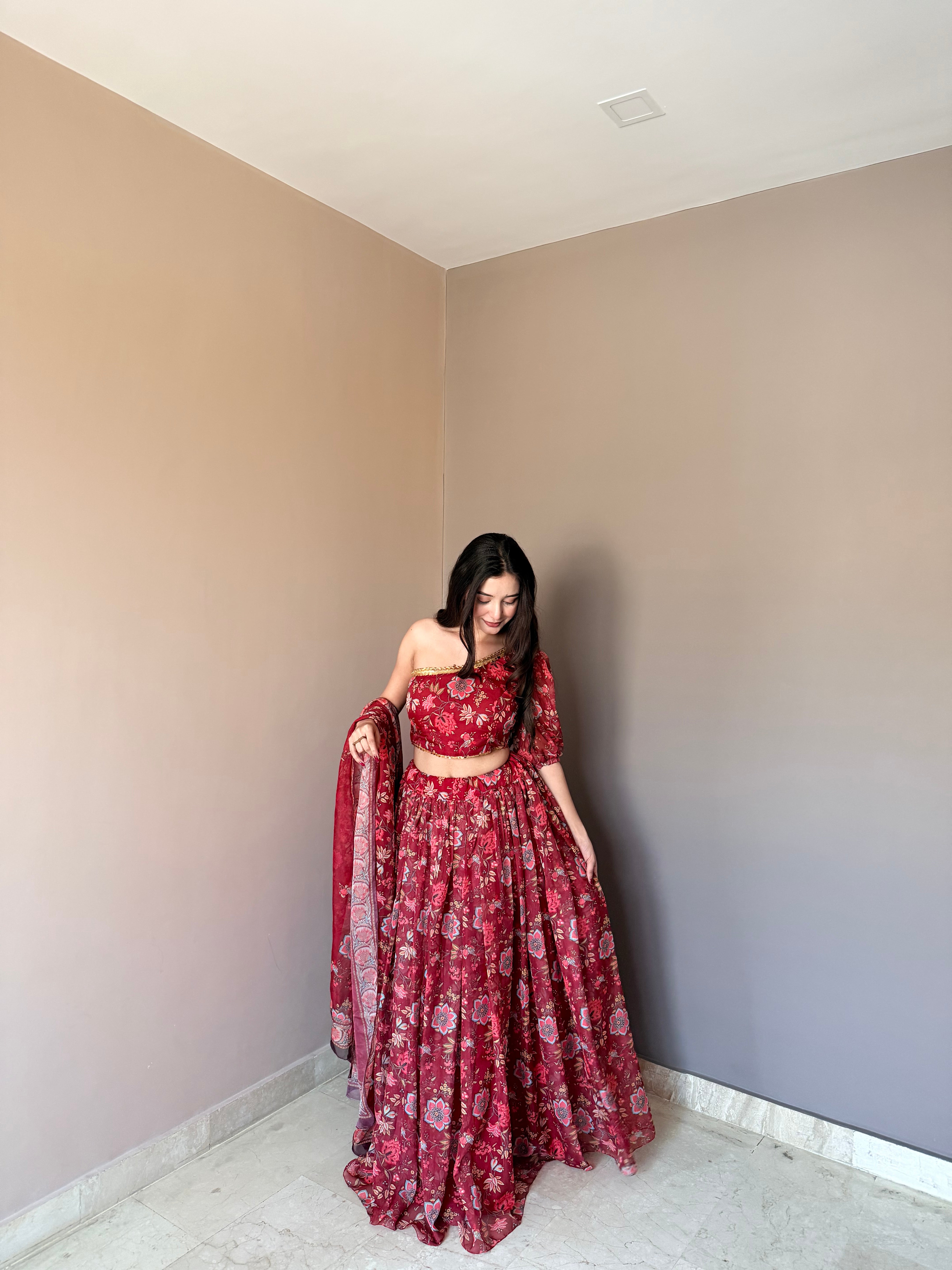 Exclusive Designer Floral Lehenga with Contemporary Drape