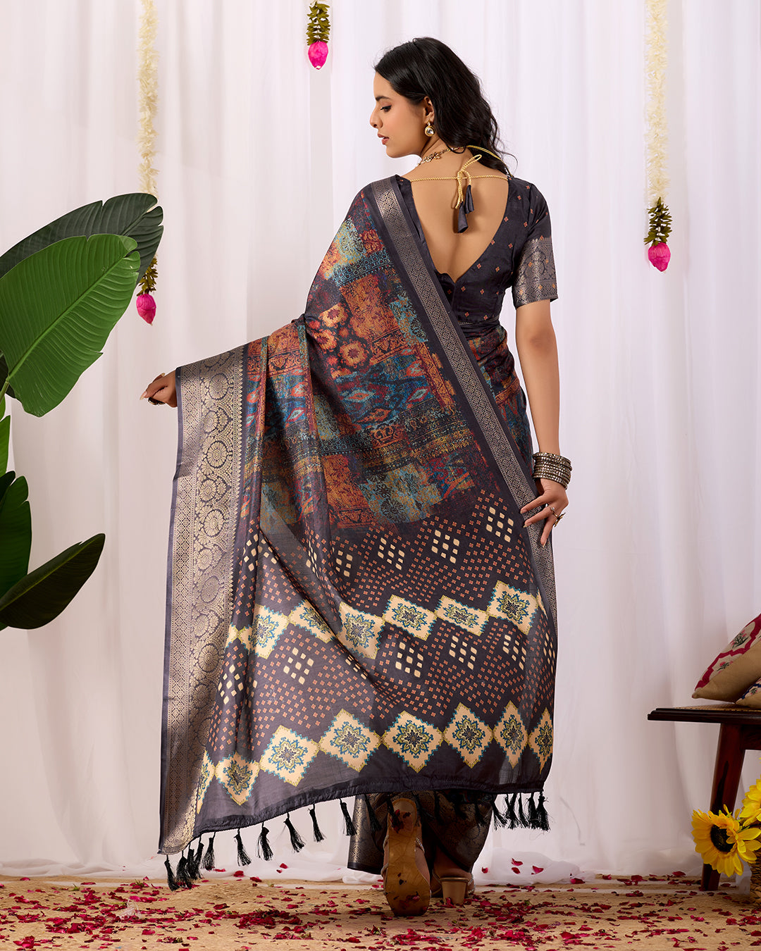 Elegant Soft Lichi Silk Saree with mesmerizing digital ethnic patterns