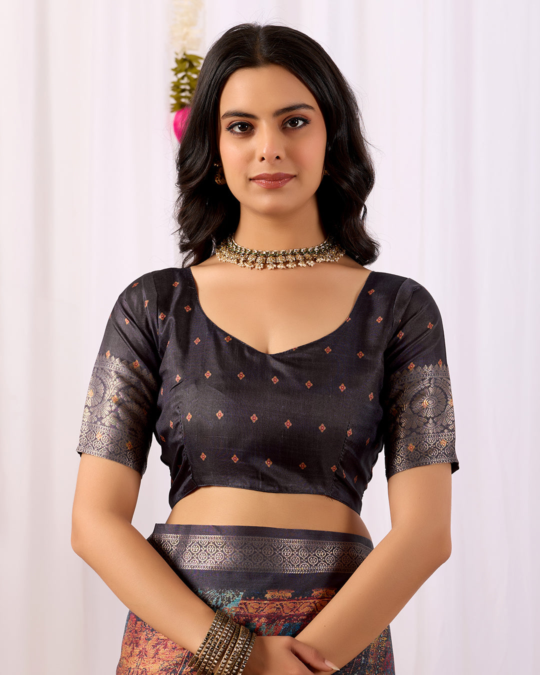 Elegant Soft Lichi Silk Saree with mesmerizing digital ethnic patterns