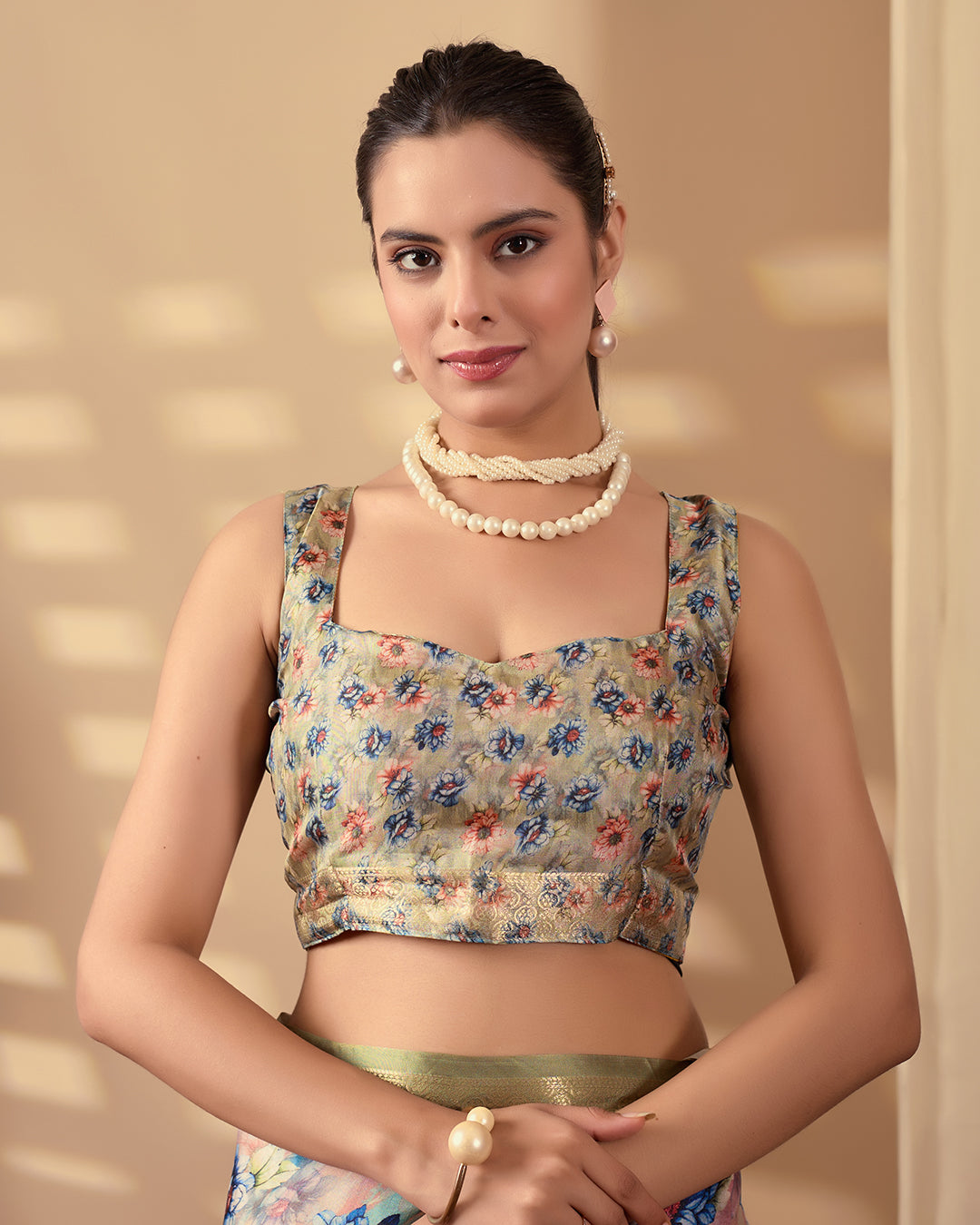 Elegant Soft Lichi Silk Saree adorned with mesmerizing digital floral patterns