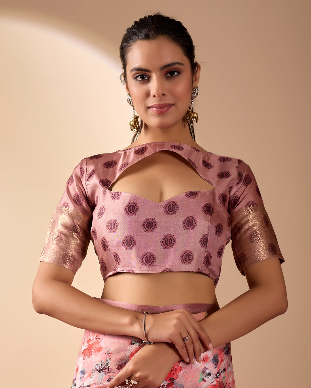 Gorgeous Soft Lichi Silk Saree with enchanting digital floral prints and a rich golden zari border