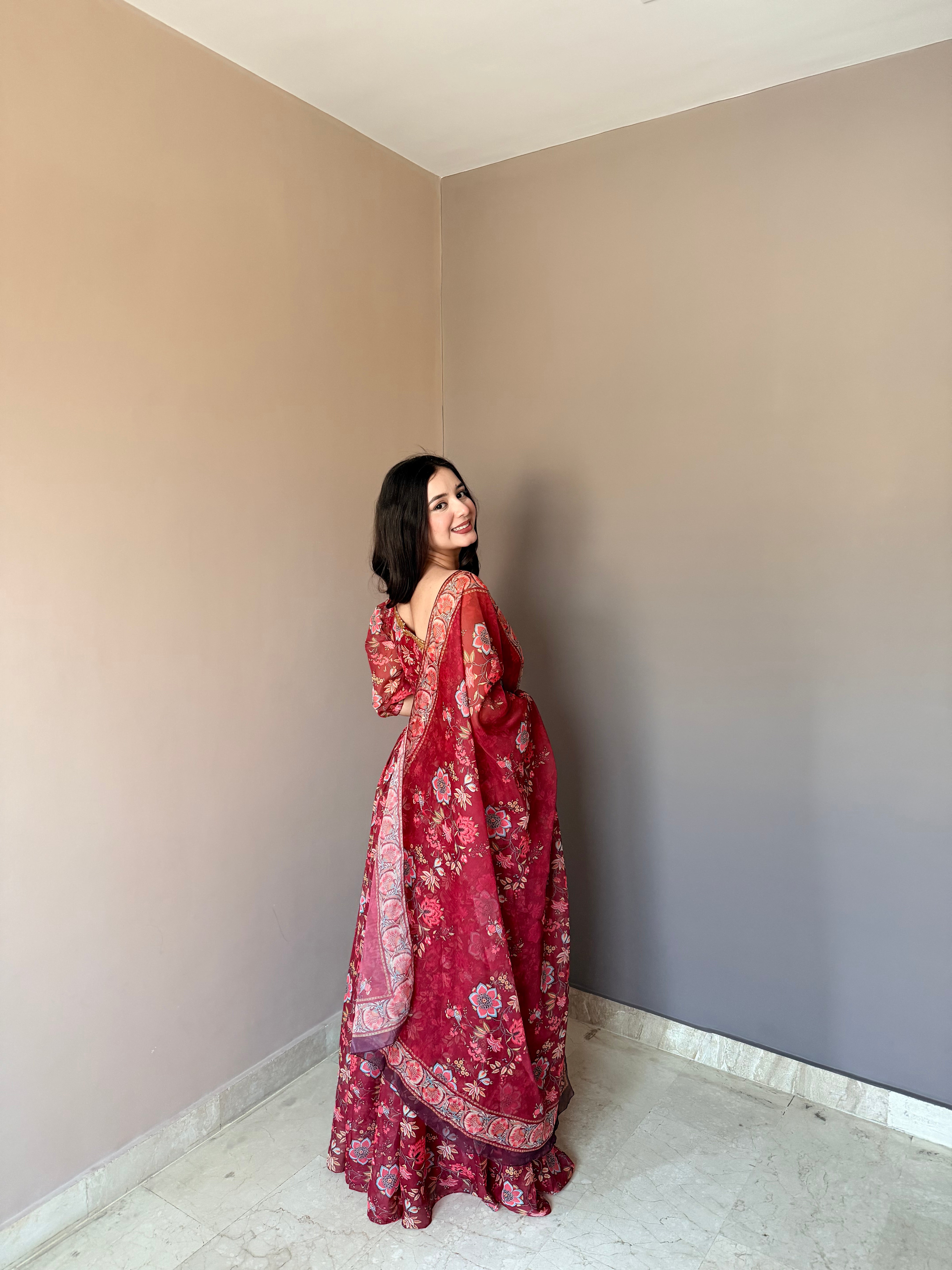 Exclusive Designer Floral Lehenga with Contemporary Drape