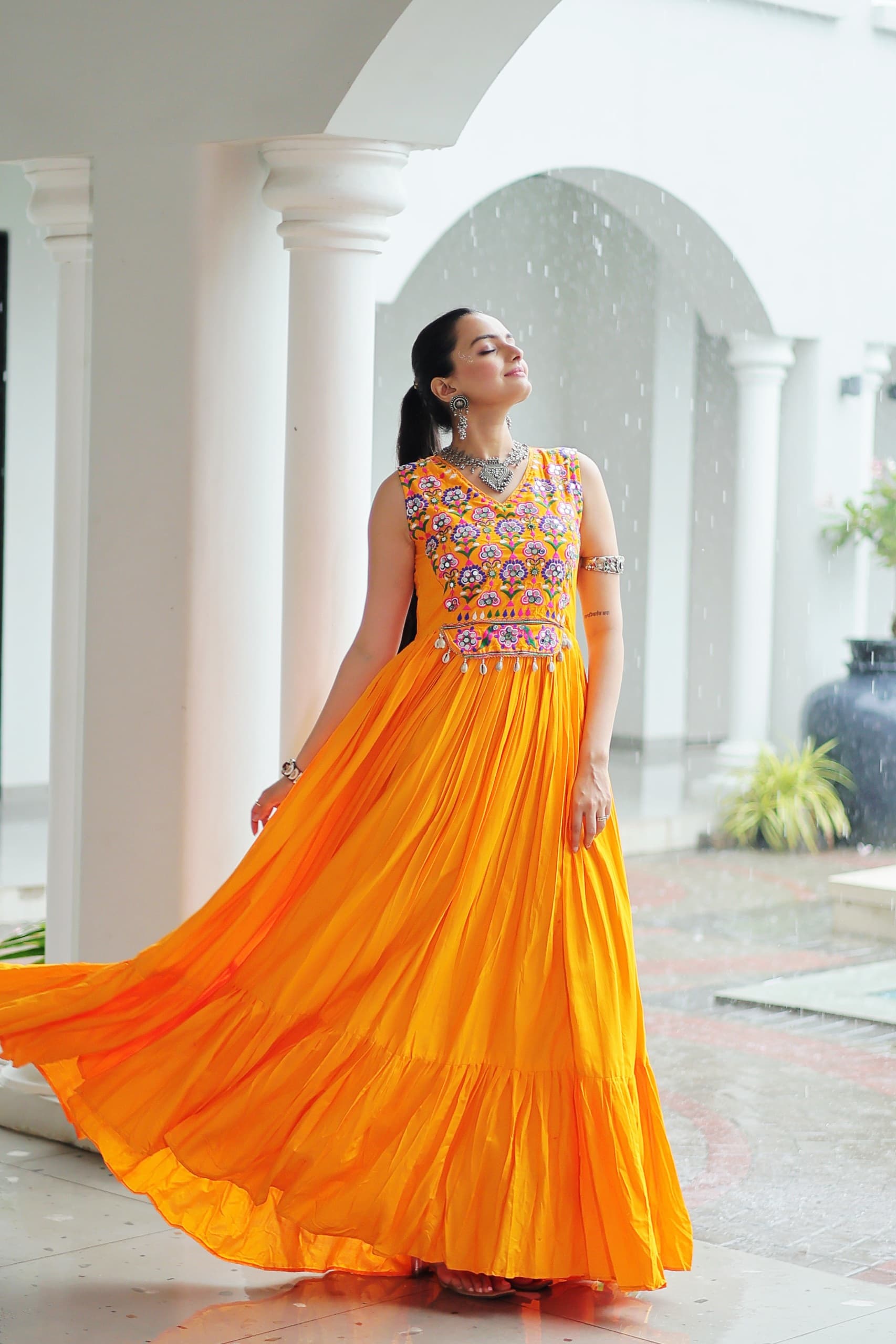Embroidered Sleeveless Flared Anarkali Gown