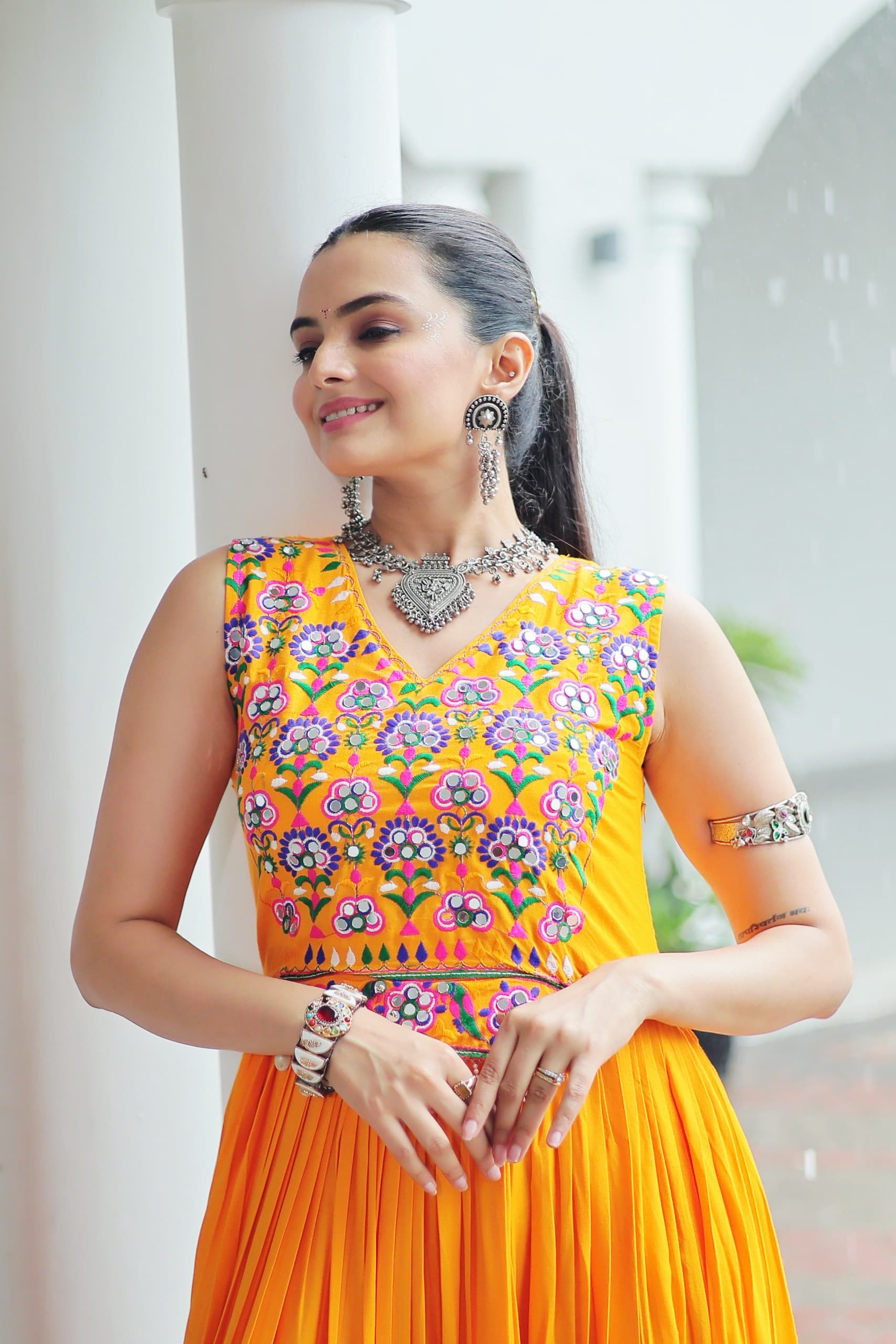 Embroidered Sleeveless Flared Anarkali Gown