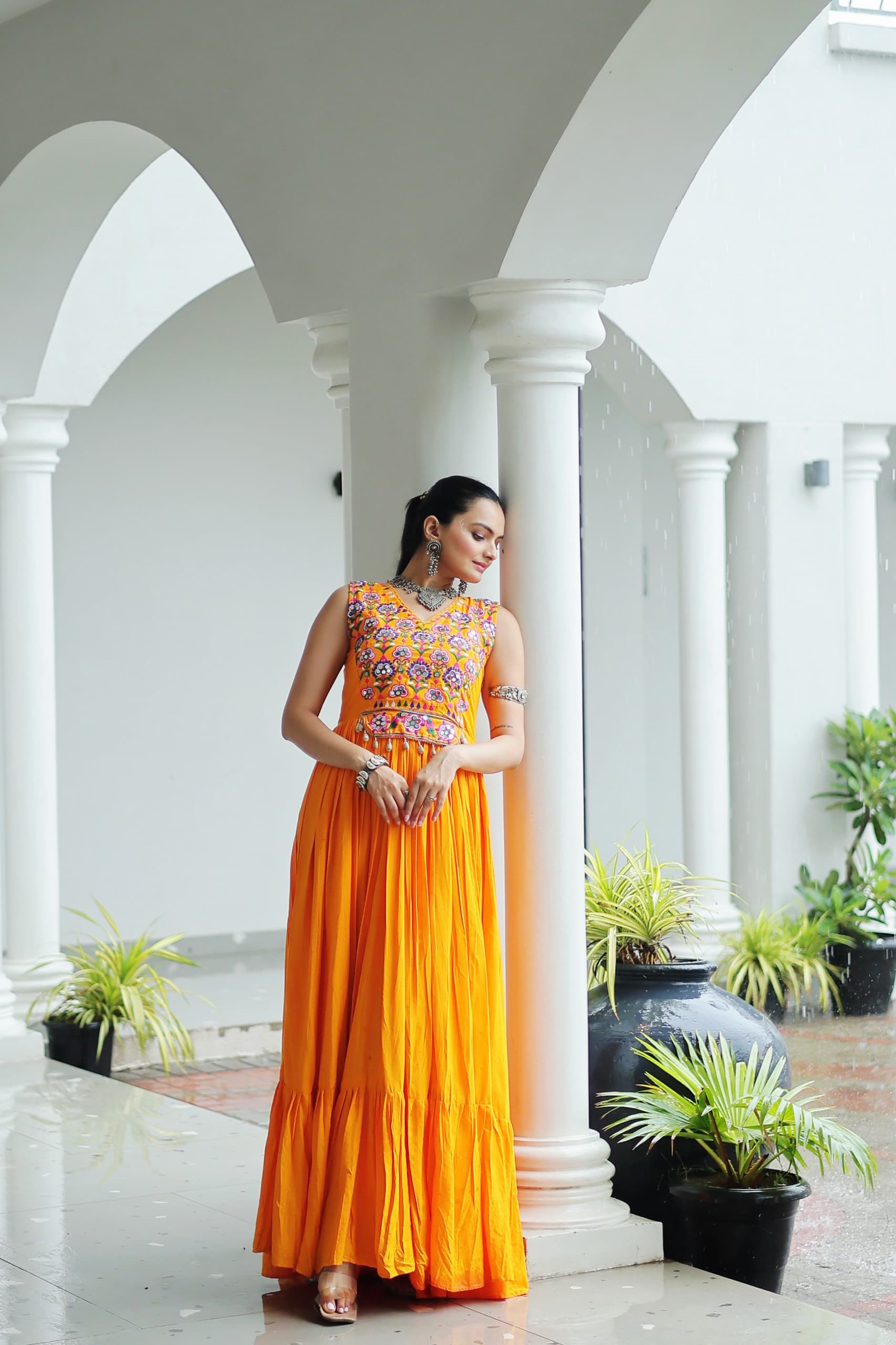 Embroidered Sleeveless Flared Anarkali Gown