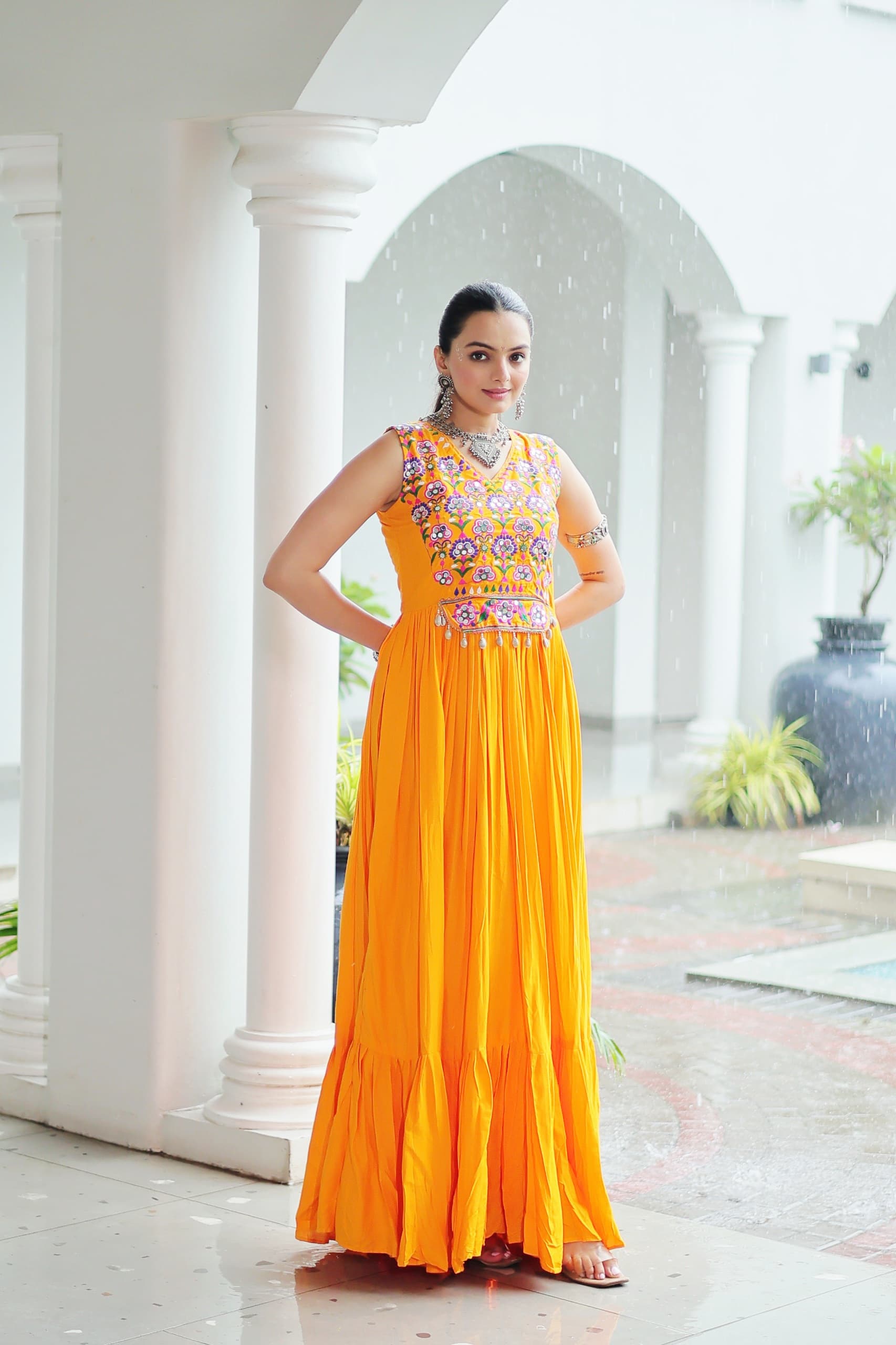 Embroidered Sleeveless Flared Anarkali Gown