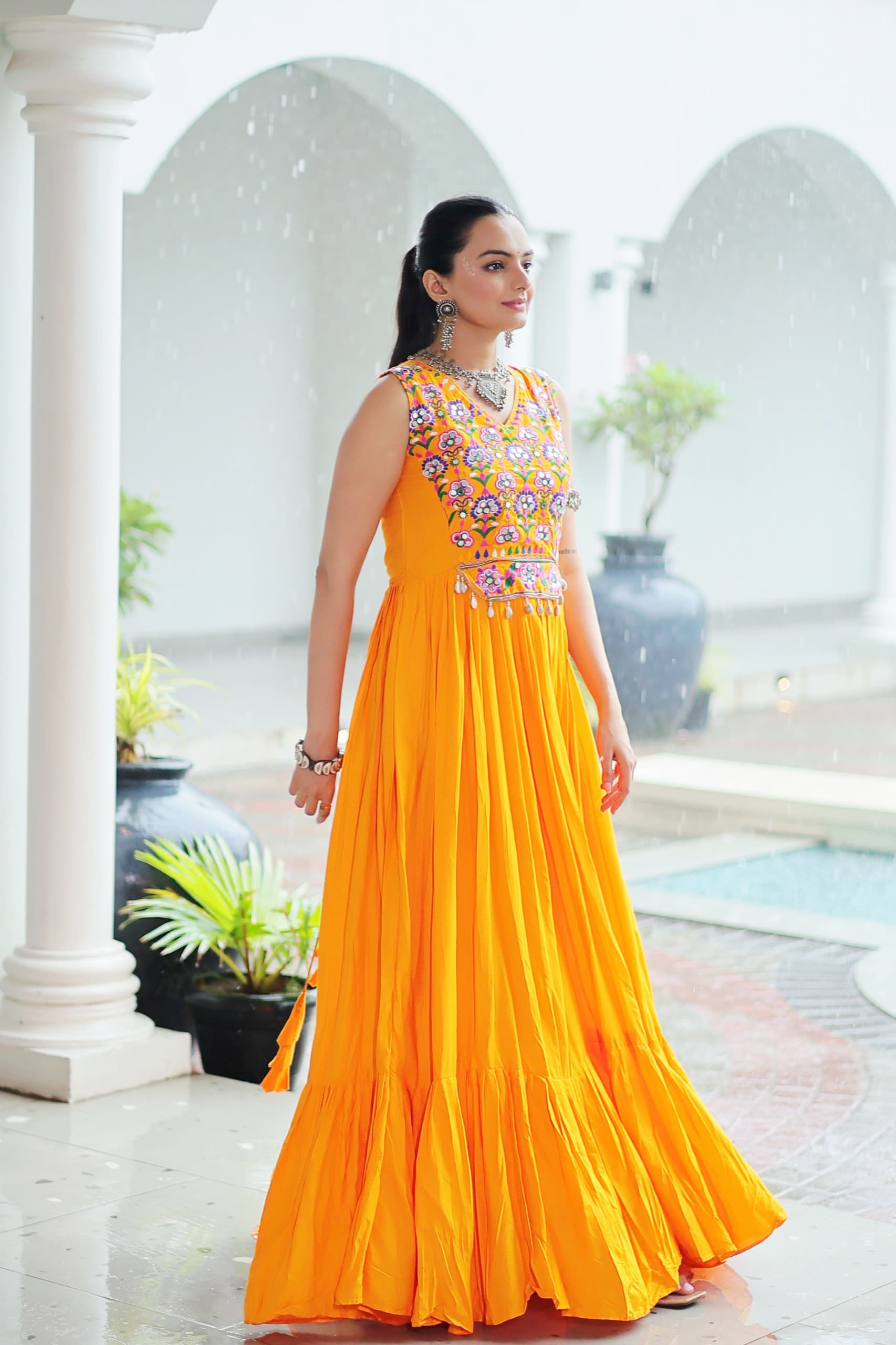 Embroidered Sleeveless Flared Anarkali Gown