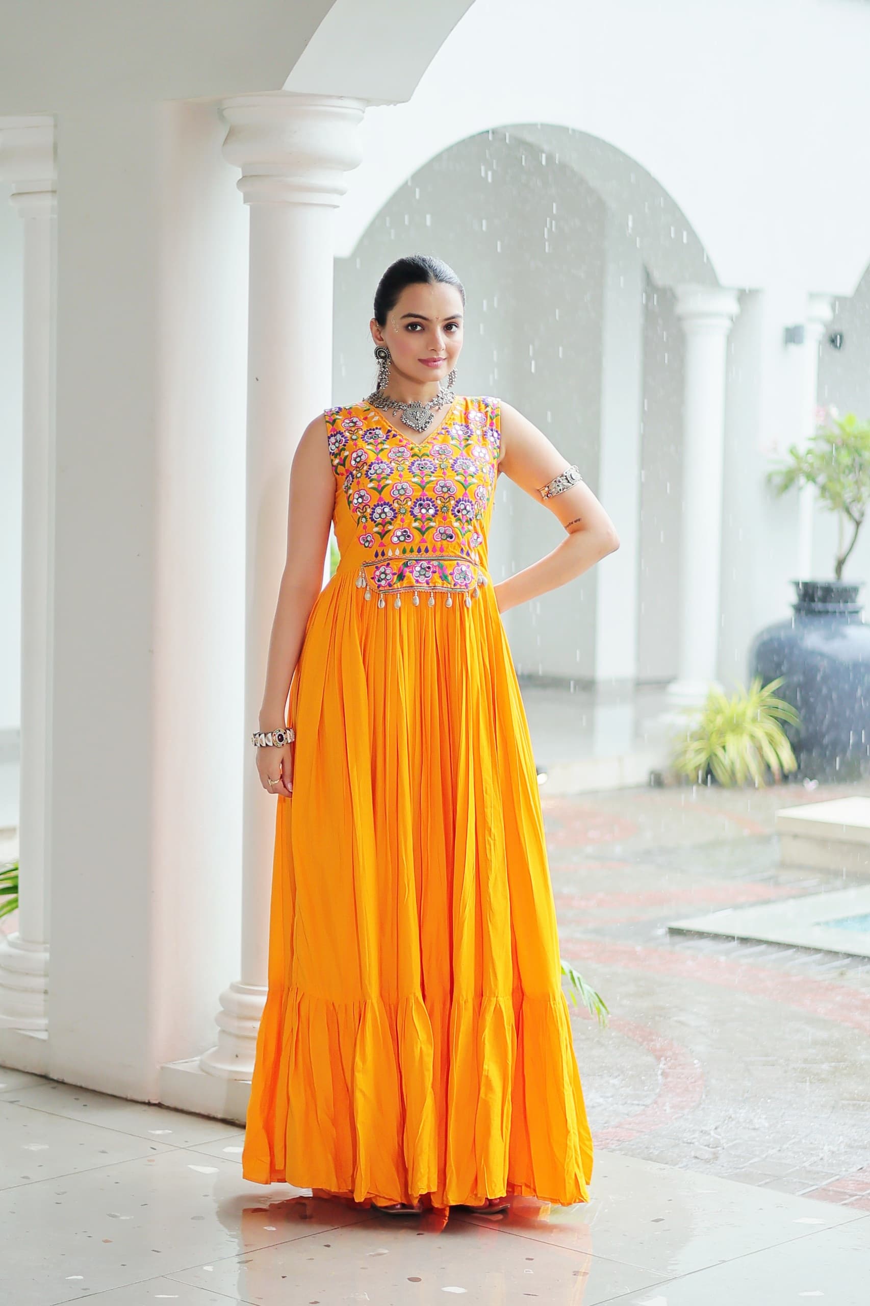 Embroidered Sleeveless Flared Anarkali Gown