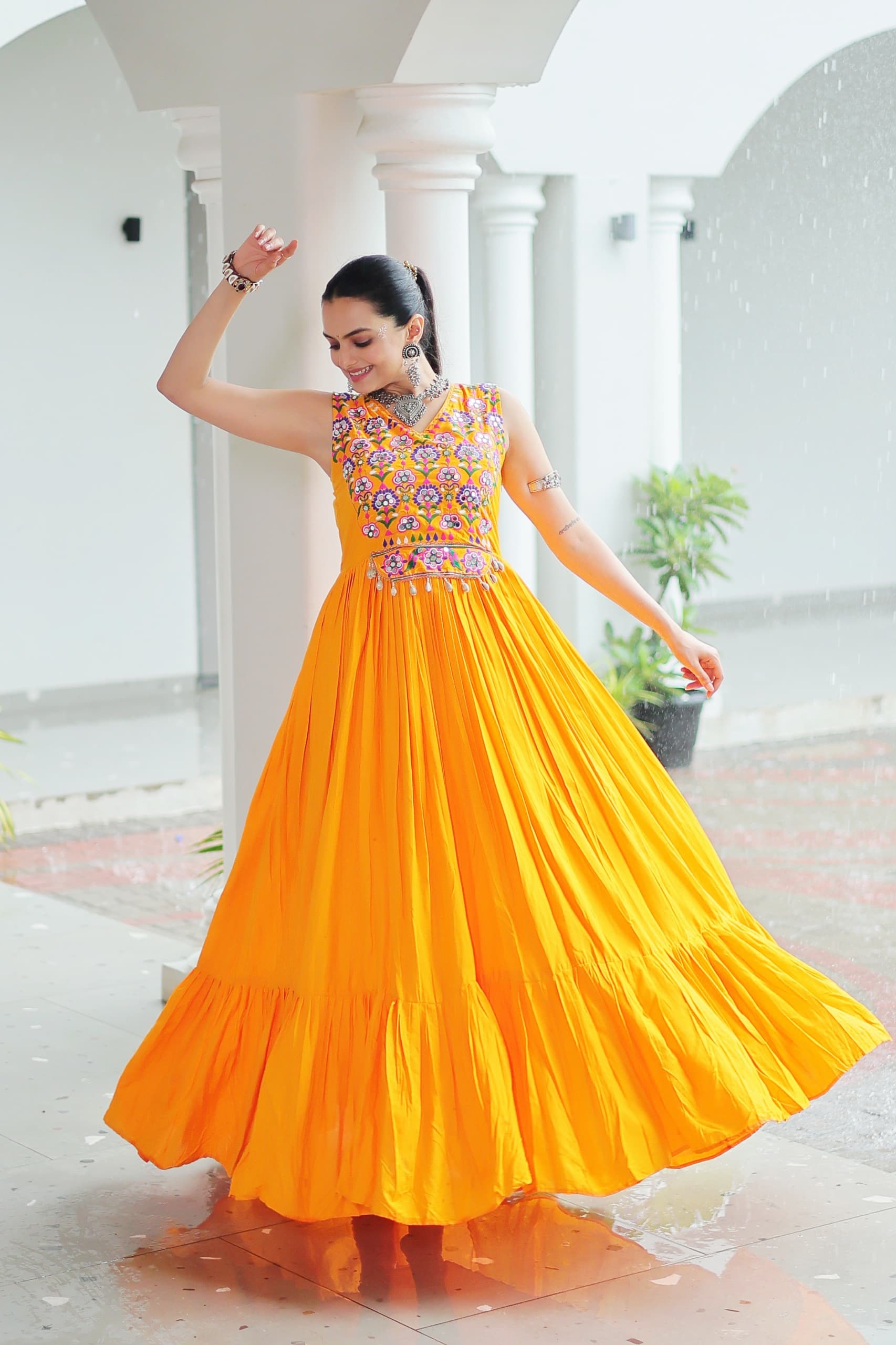 Embroidered Sleeveless Flared Anarkali Gown