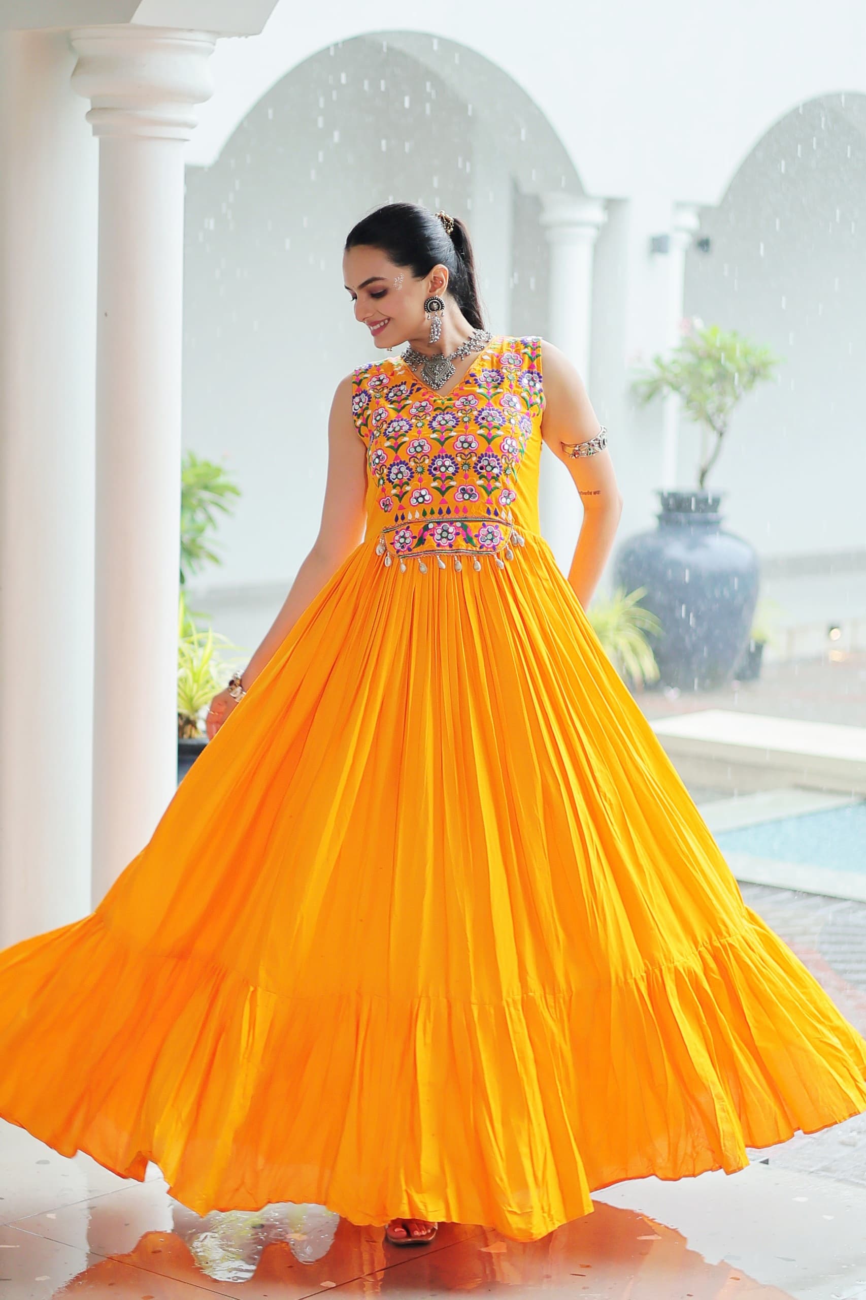Embroidered Sleeveless Flared Anarkali Gown