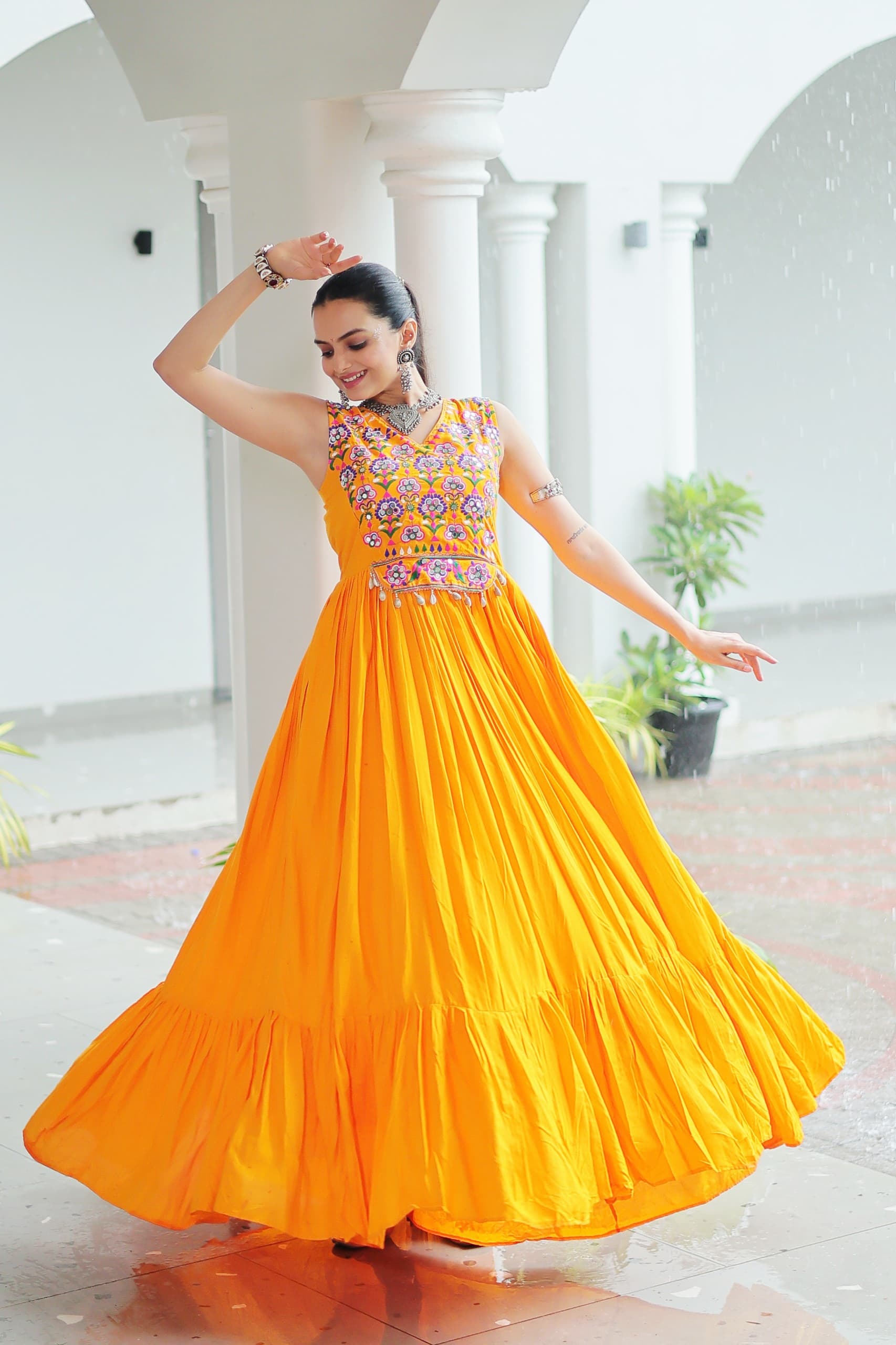 Embroidered Sleeveless Flared Anarkali Gown
