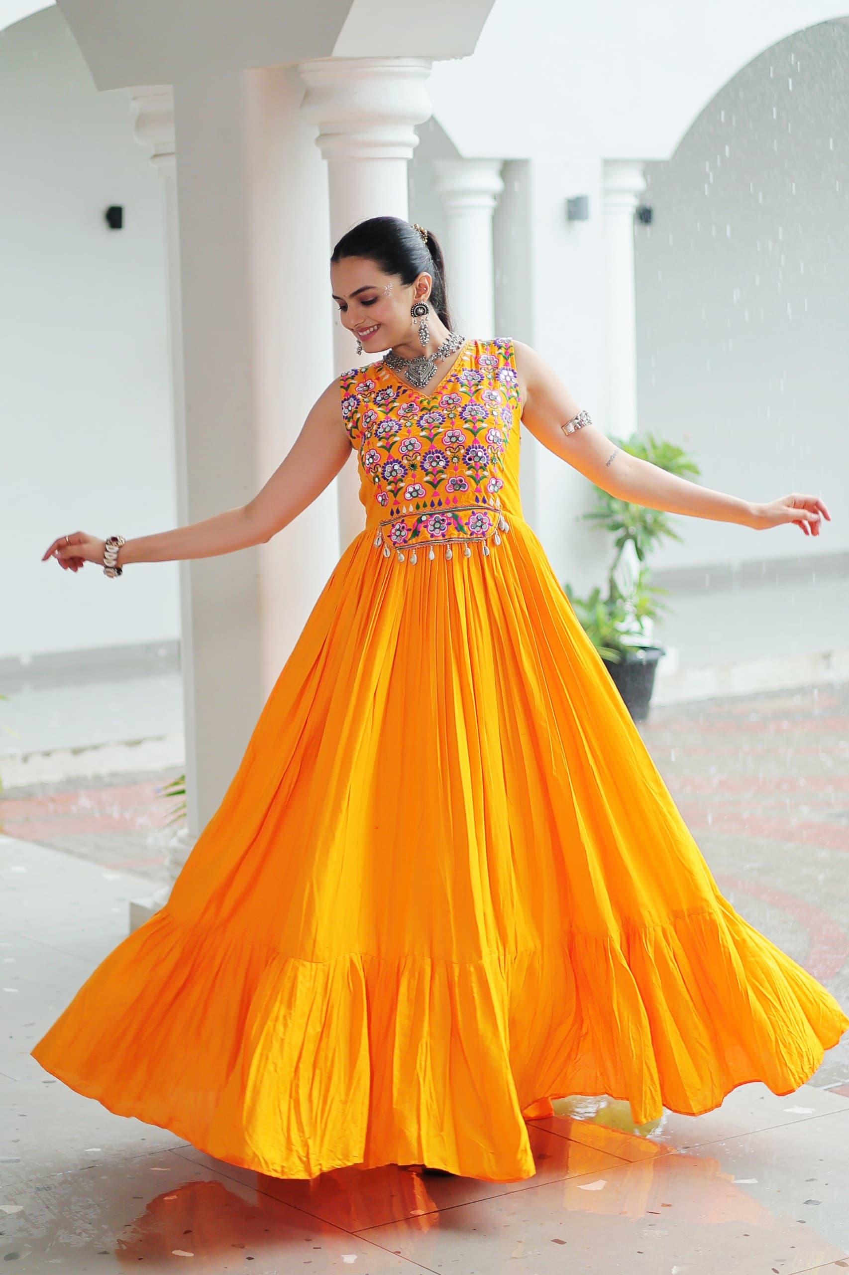 Embroidered Sleeveless Flared Anarkali Gown