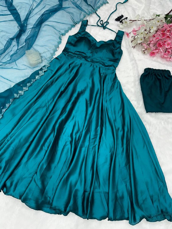 pure Japan Satin Anarkali suit of huge flair Gown