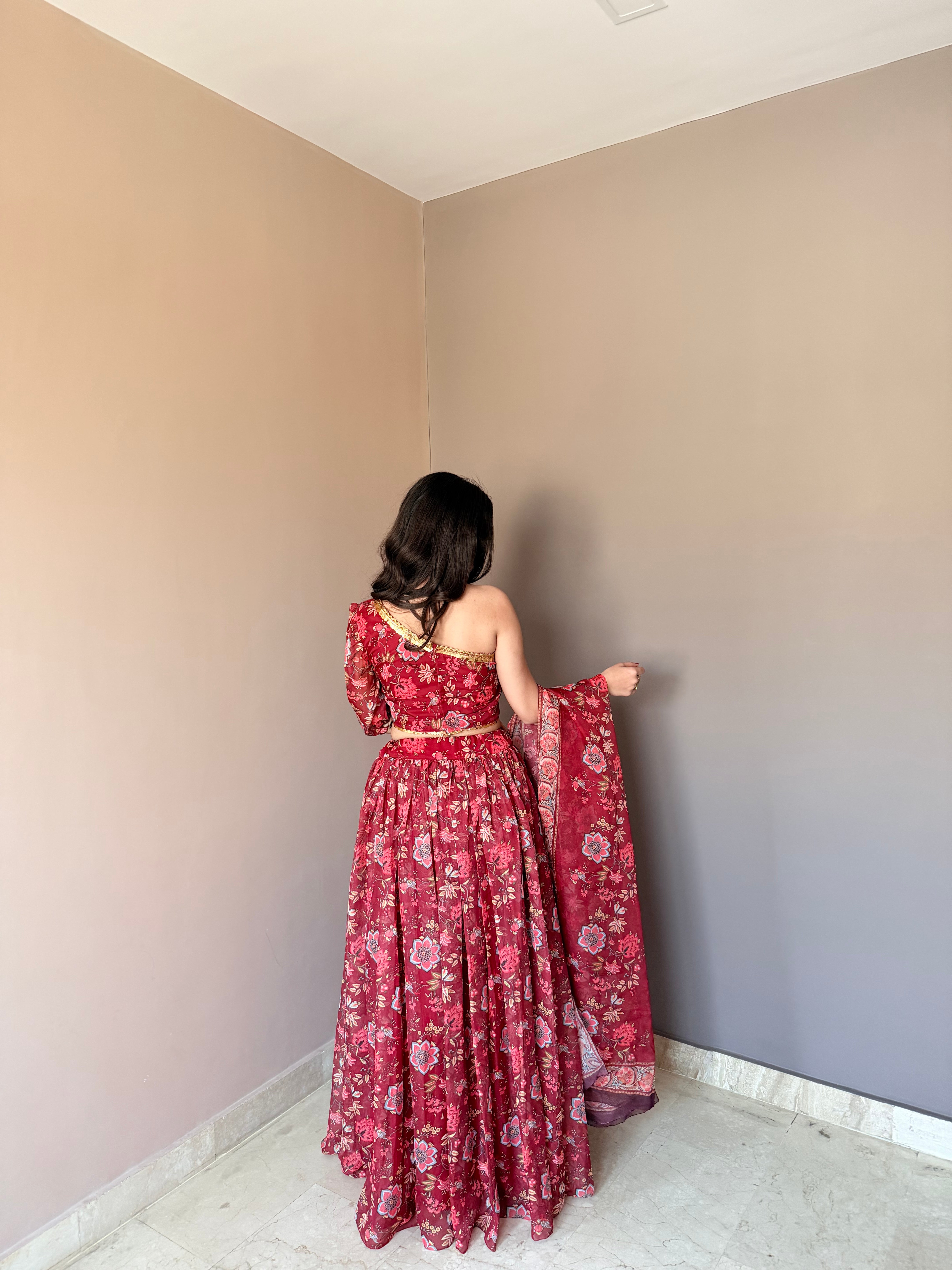 Exclusive Designer Floral Lehenga with Contemporary Drape