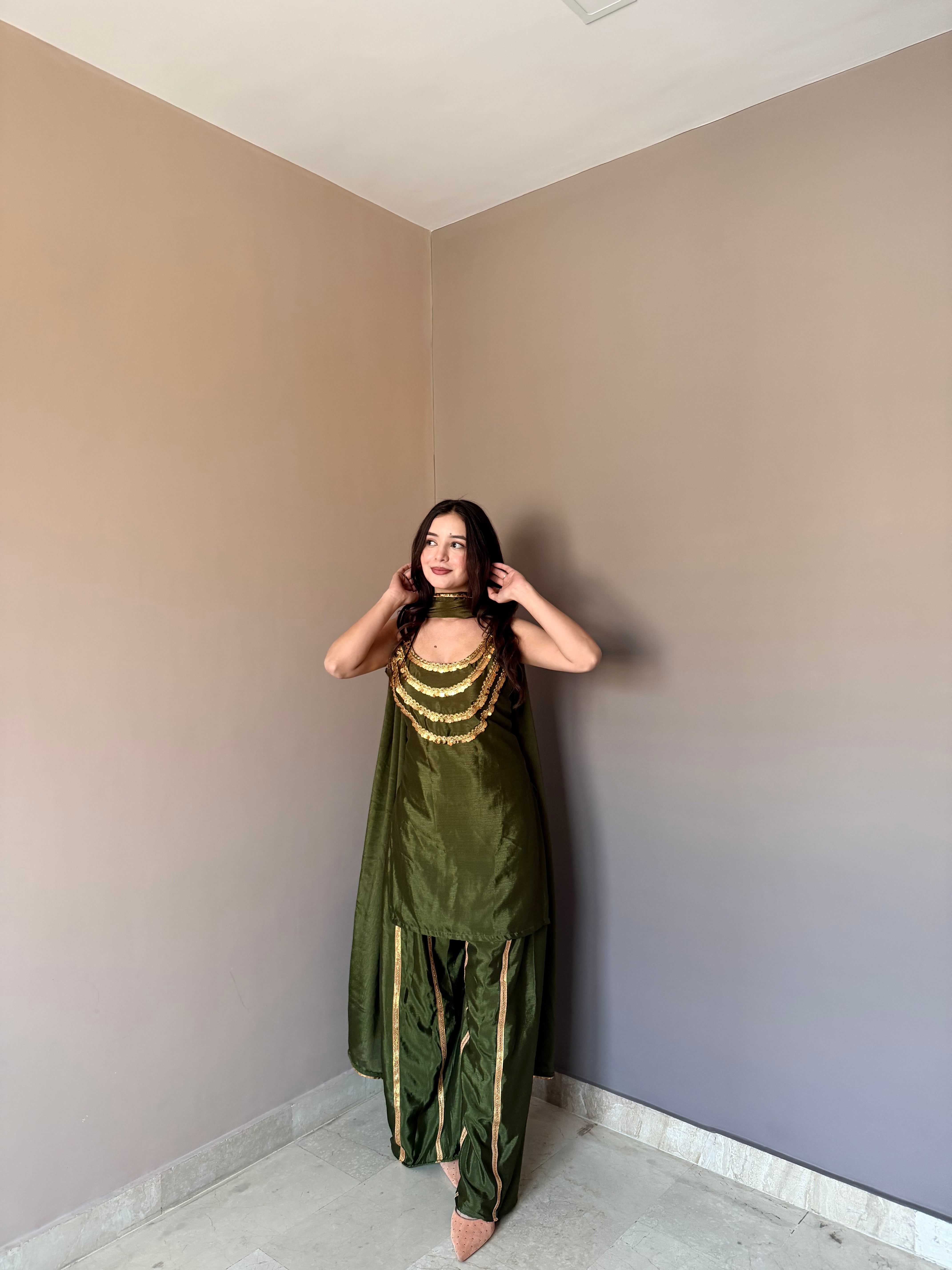 Elegant Embellished Kurta Palazzo Set with Matching Dupatta