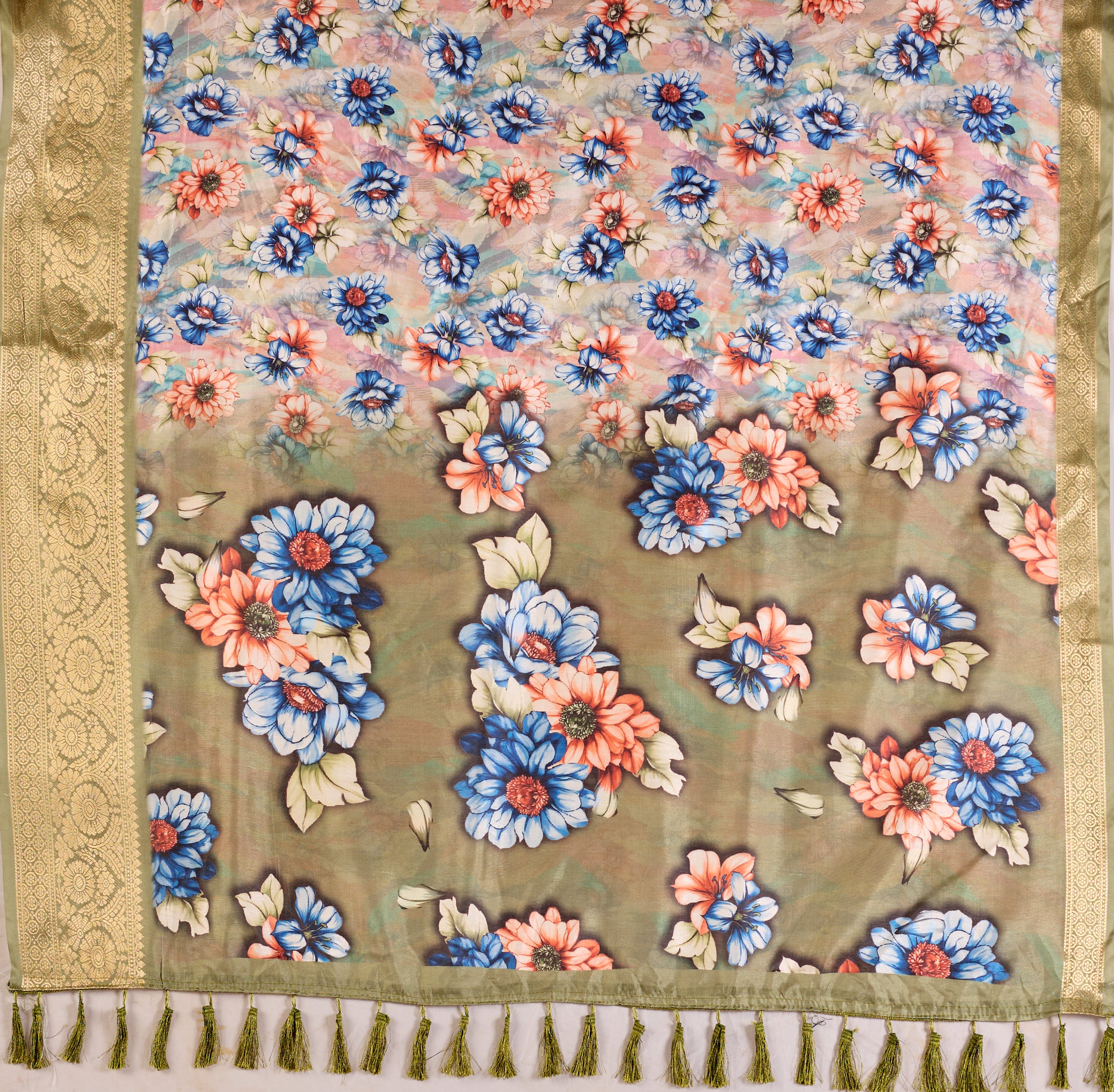 Elegant Soft Lichi Silk Saree adorned with mesmerizing digital floral patterns