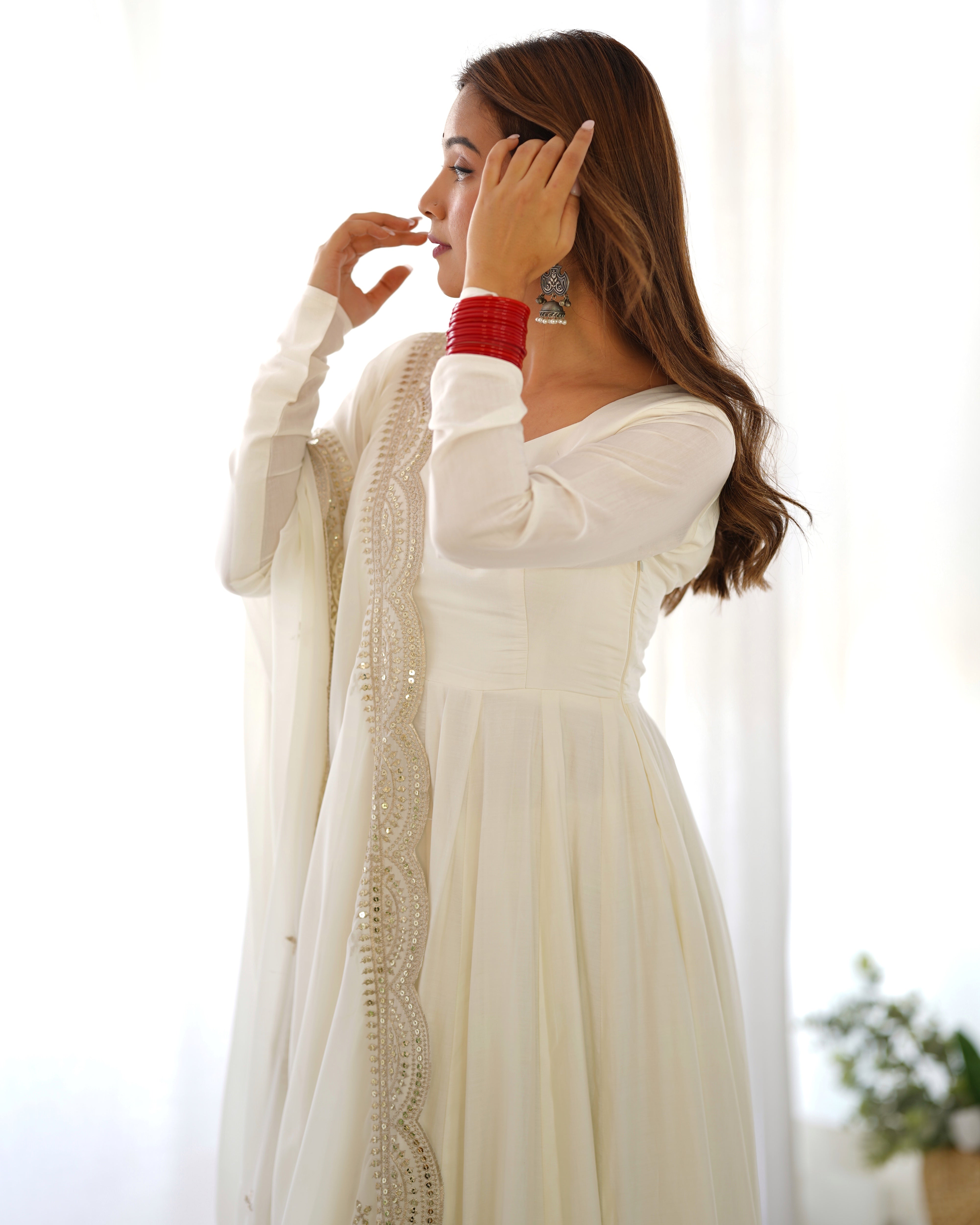 PRESENTING NEW PREMIUM QUALITY PURE ROMANSILK CHANDERI FABRIC FULLY FLAIR ANARKALI,WITH DUPPTA SET,PENT READY TO WEAR